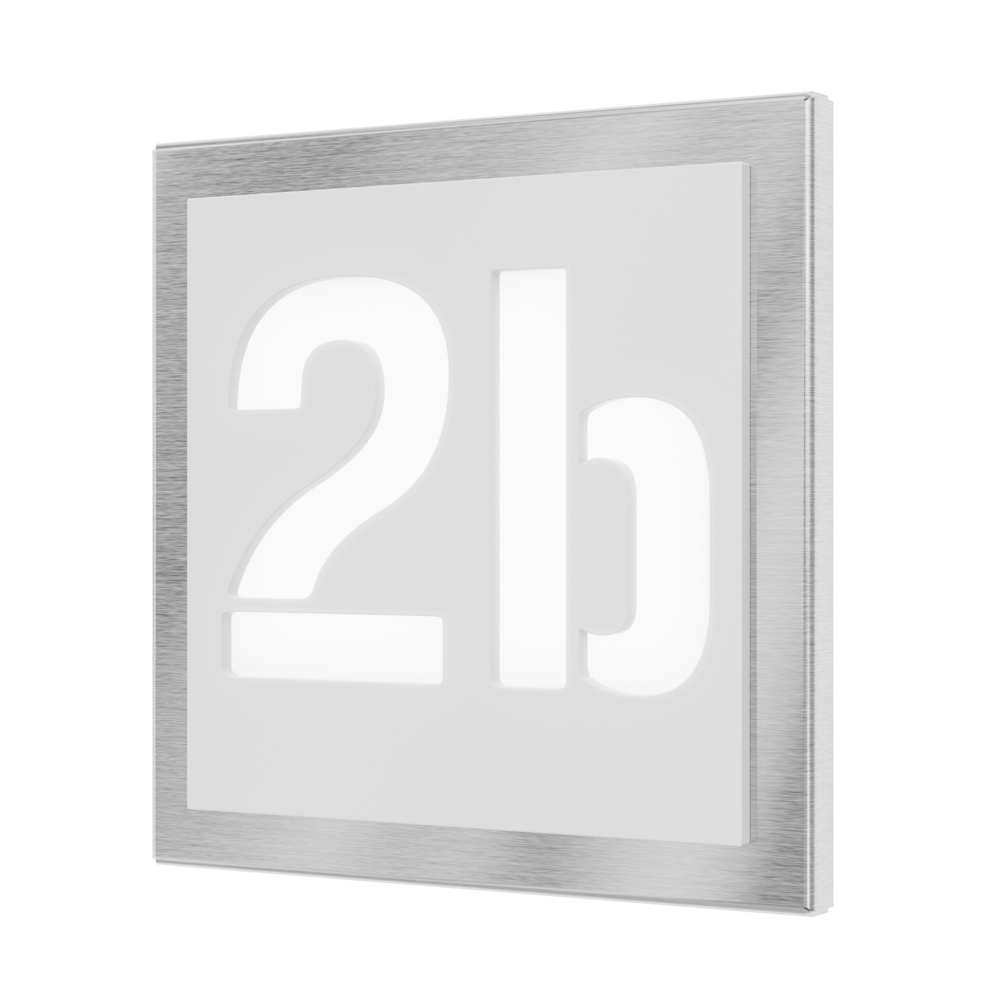 Illuminated house number in stainless steel / acrylic glass white square