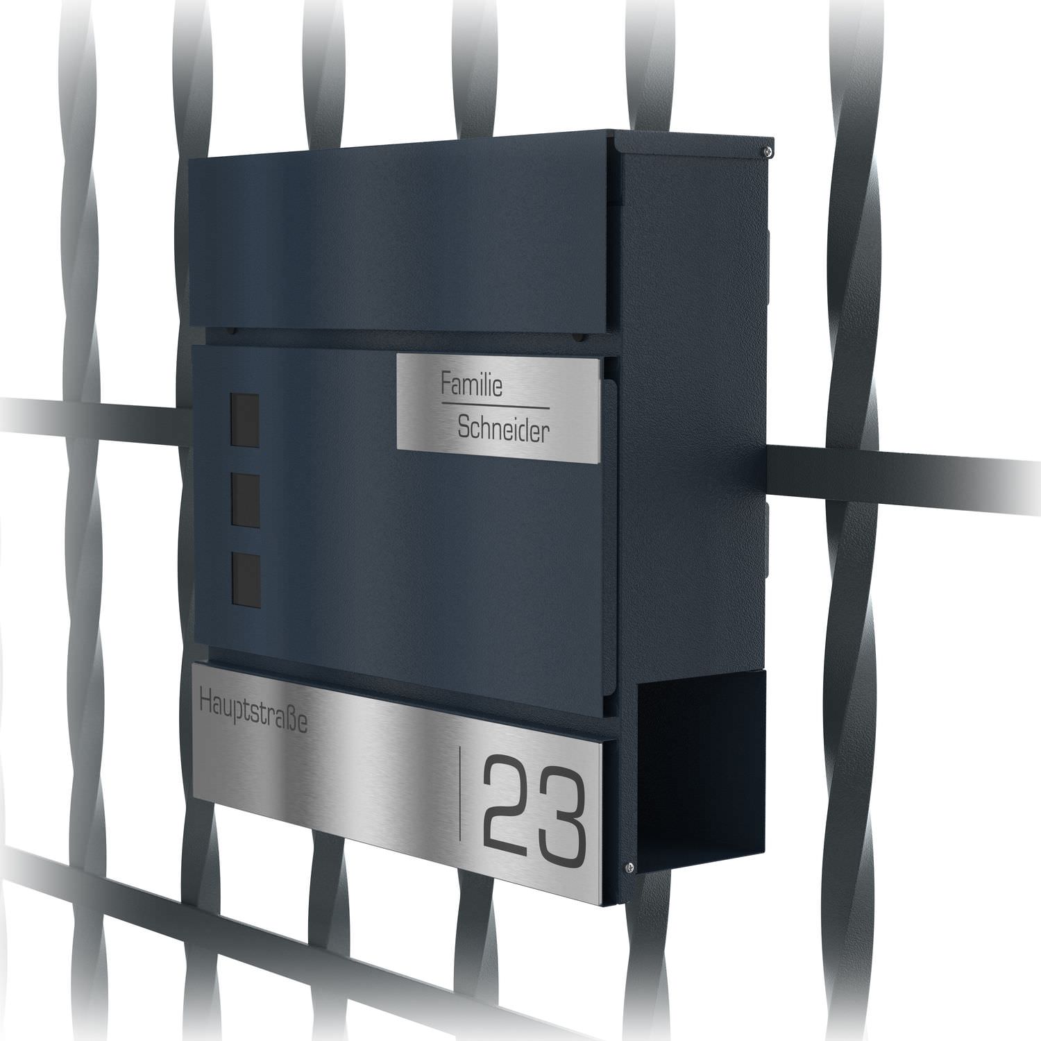 Vega letterbox anthracite RAL 7016 with fence bracket - viewing window with lock Newspaper compartment Newspaper roll