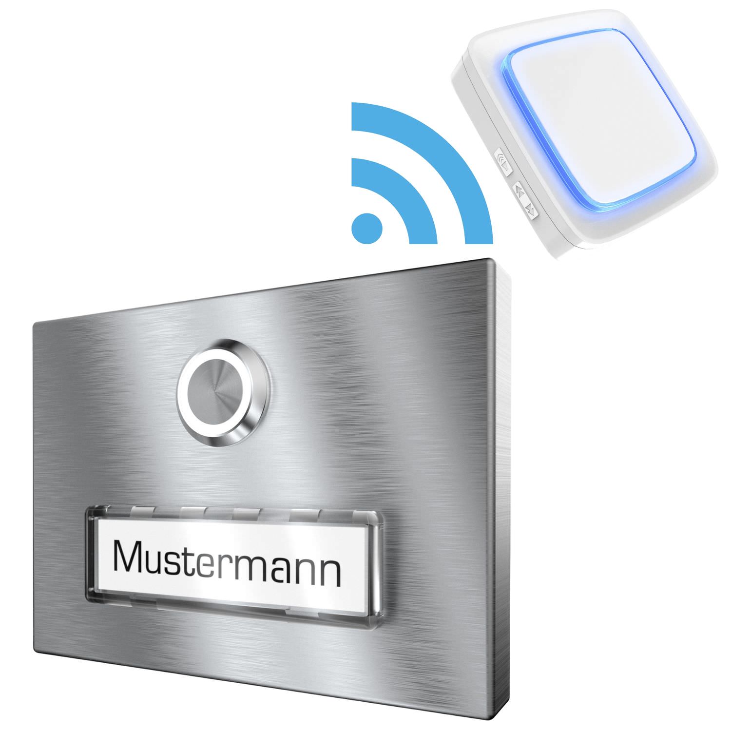 Surface-mounted wireless doorbell with nameplate stainless steel TYPE 4 - Rectangular stainless steel