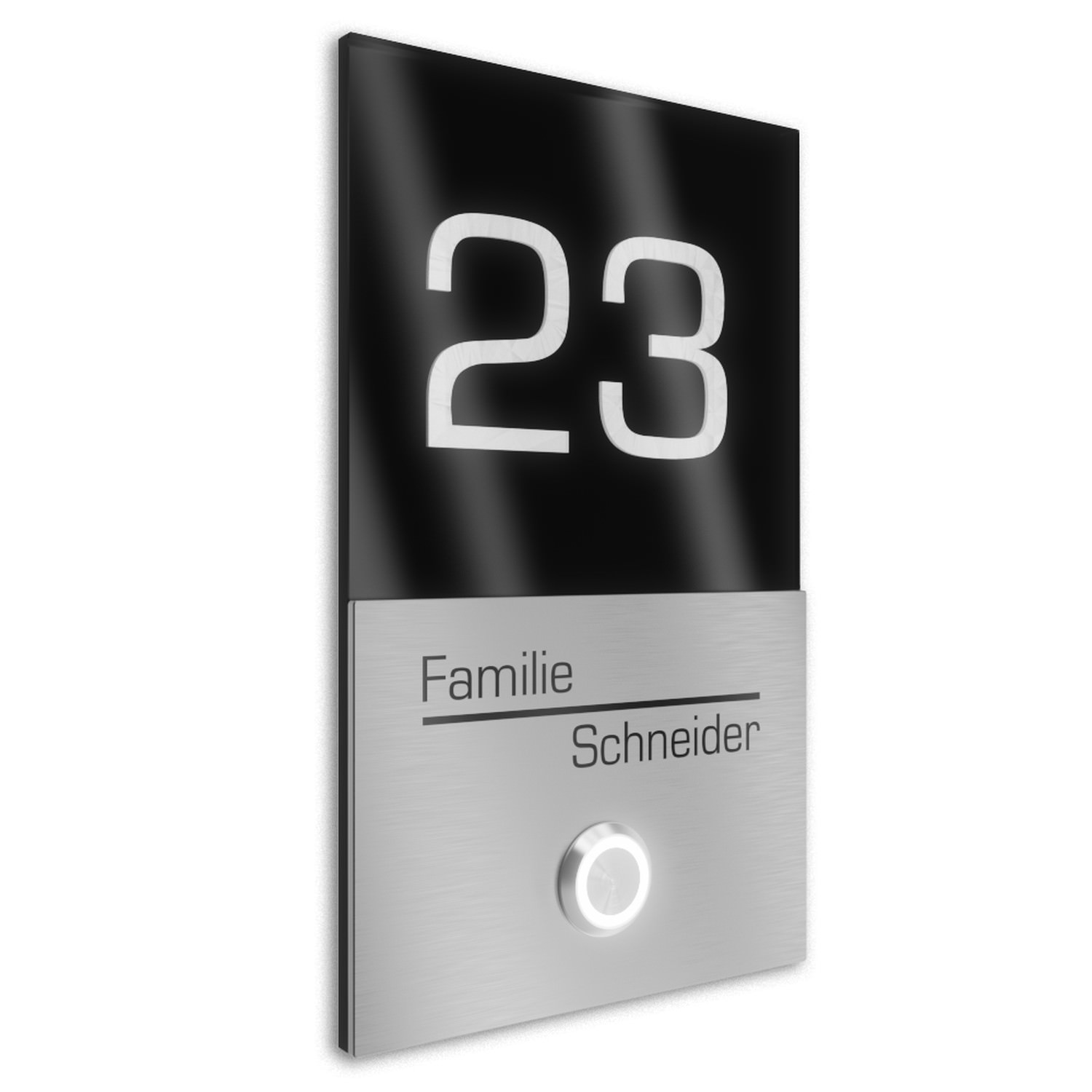 Doorbell with house number engraving 110x180 stainless steel - Stainless steel + black - Design 2