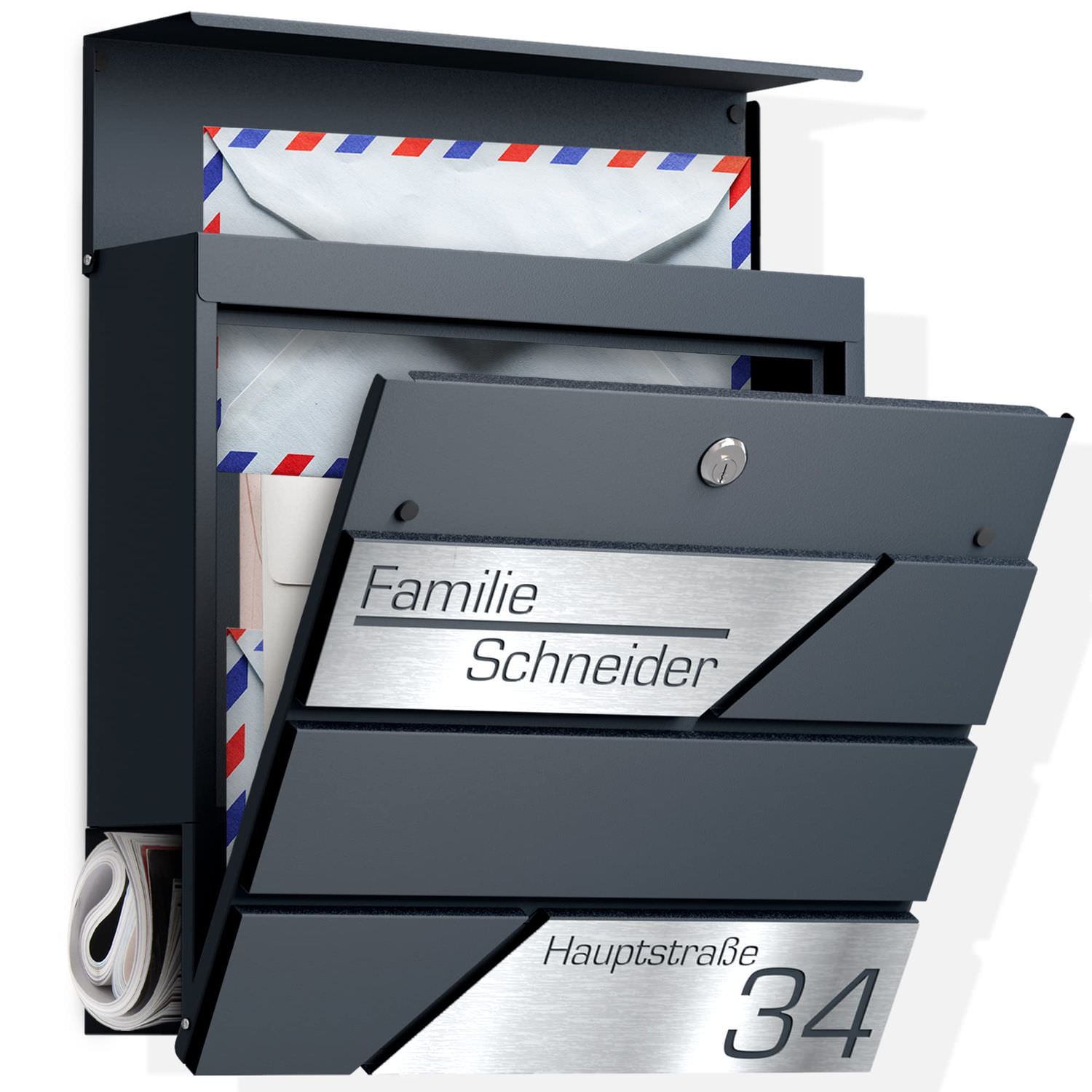 Zenith letterbox anthracite RAL 7016 - Stainless steel laser cut - Design 1