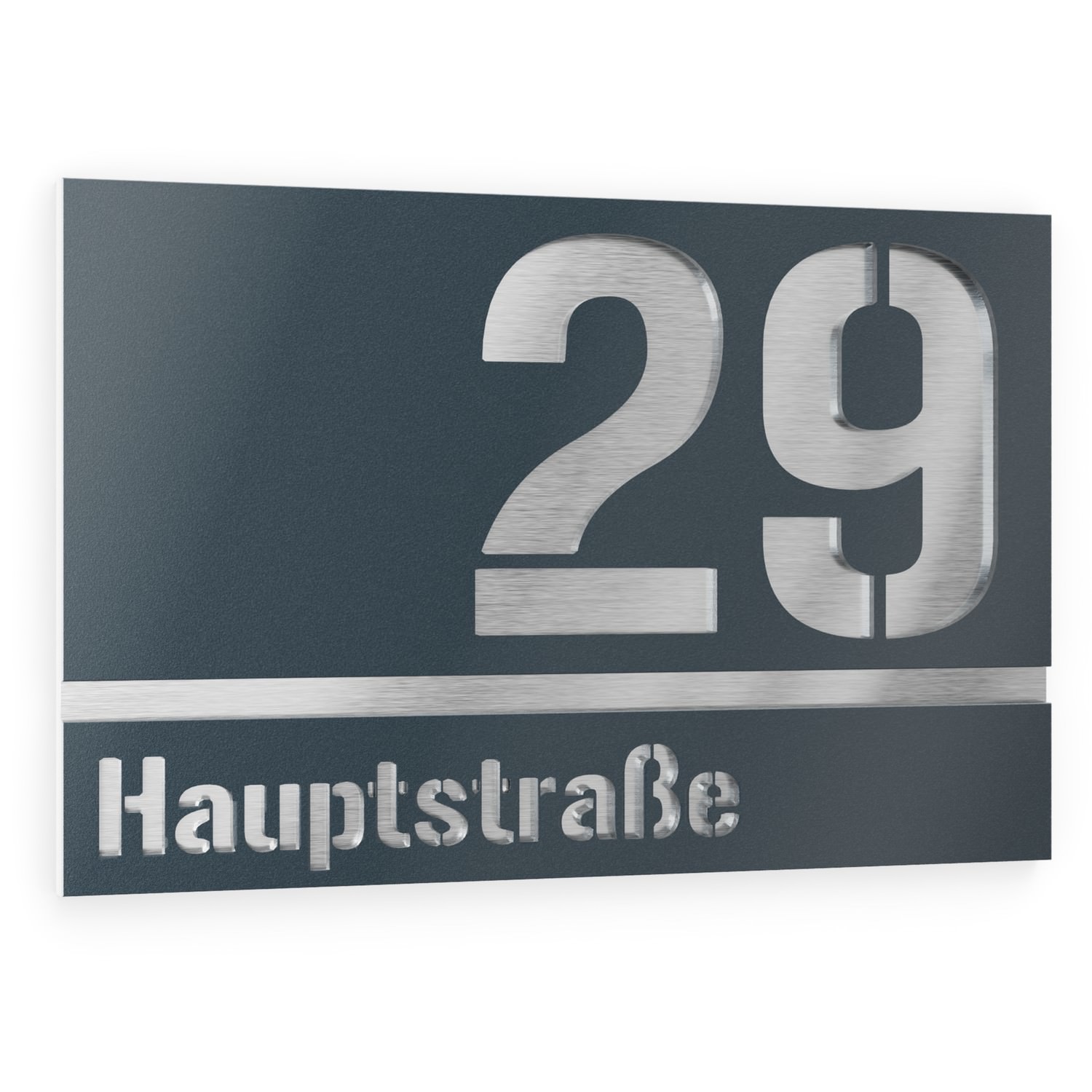 House number and street name in stainless steel / acrylic glass anthracite RAL 7016 Rectangular