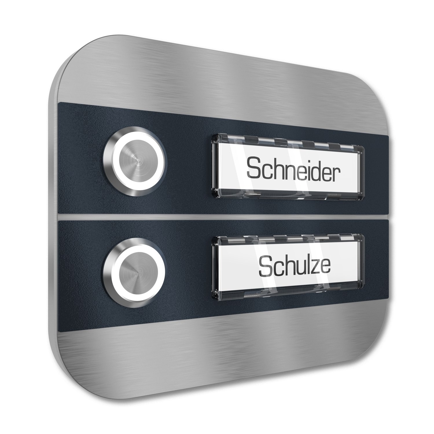 Multi-family doorbell 2 Nameplate stainless steel 140x115mm Design 2