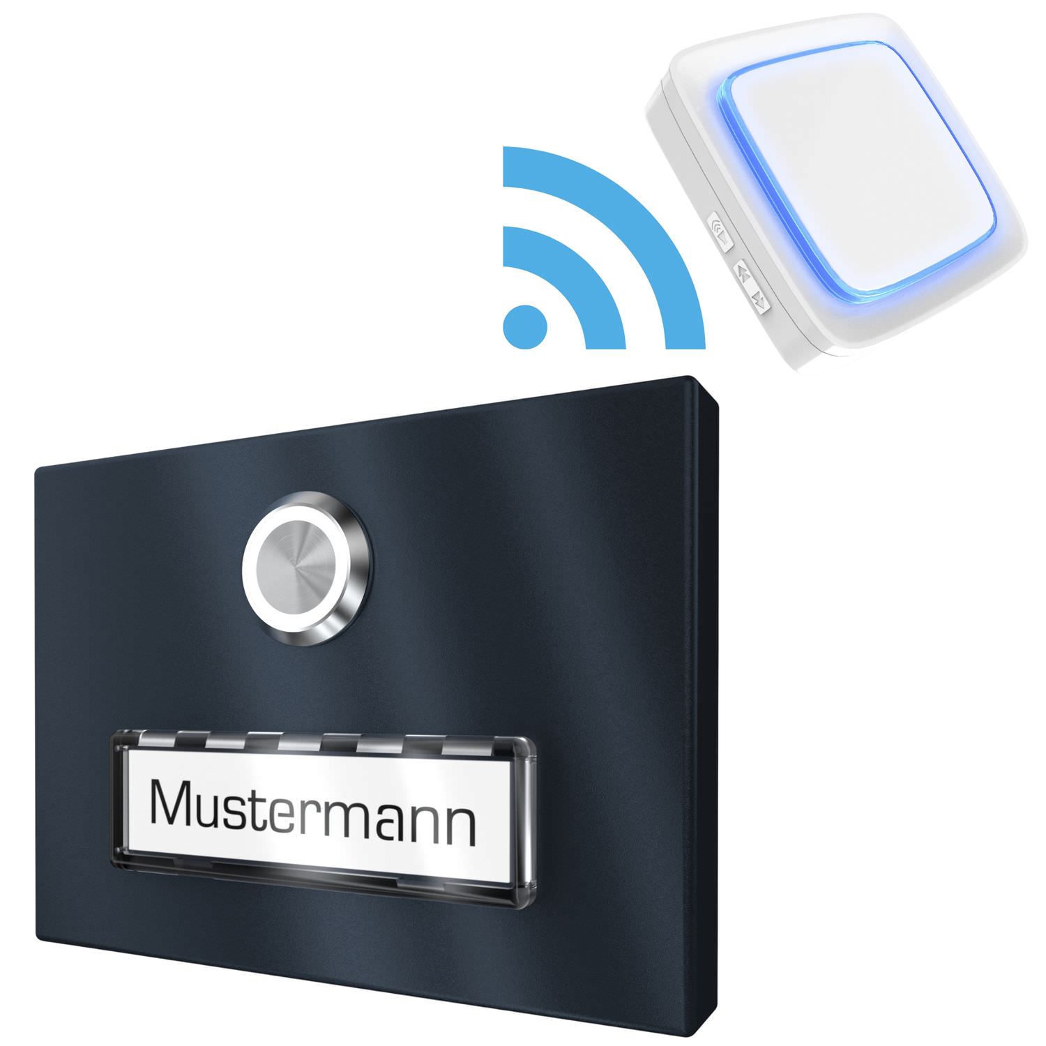 Surface-mounted wireless doorbell with nameplate Stainless steel TYPE 4 - RAL 7016 Rectangular