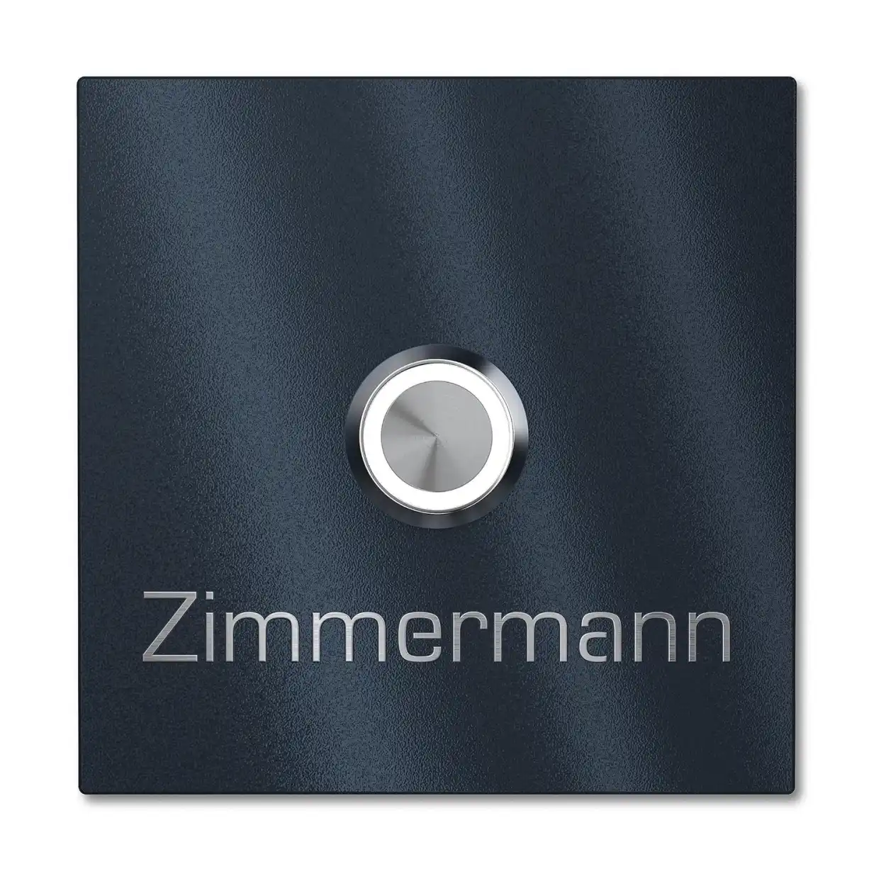 Modernes Klingelschild Familie Zimmermann aus Edelstahl mit LED Klingelknopf, RAL 7016, anthrazit matt