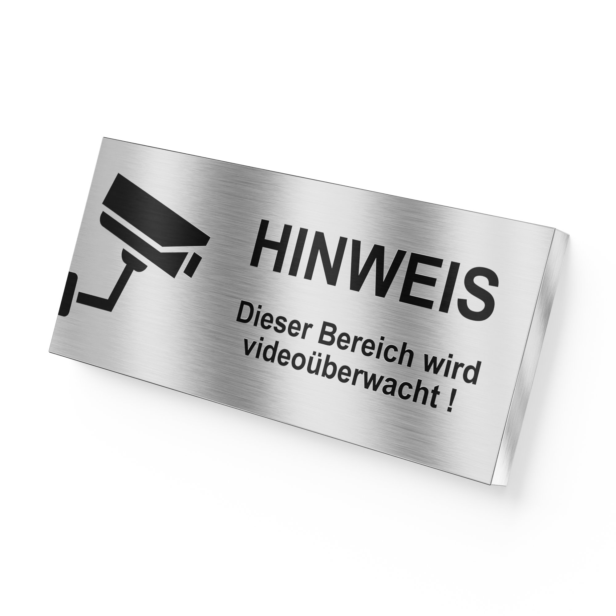 Videoüberwachung Warnschild aus Edelstahl in Edelstahl - 8,5 x 3 cm