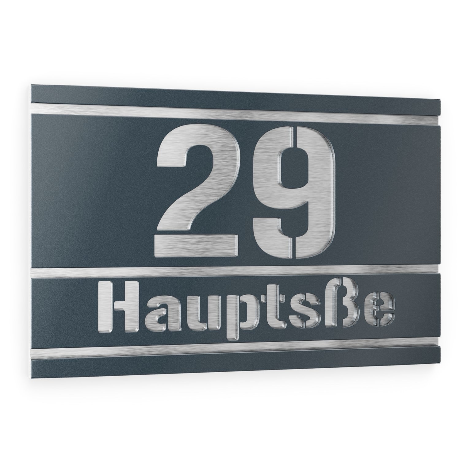 House number and street name in stainless steel / acrylic glass anthracite RAL 7016 Rectangular