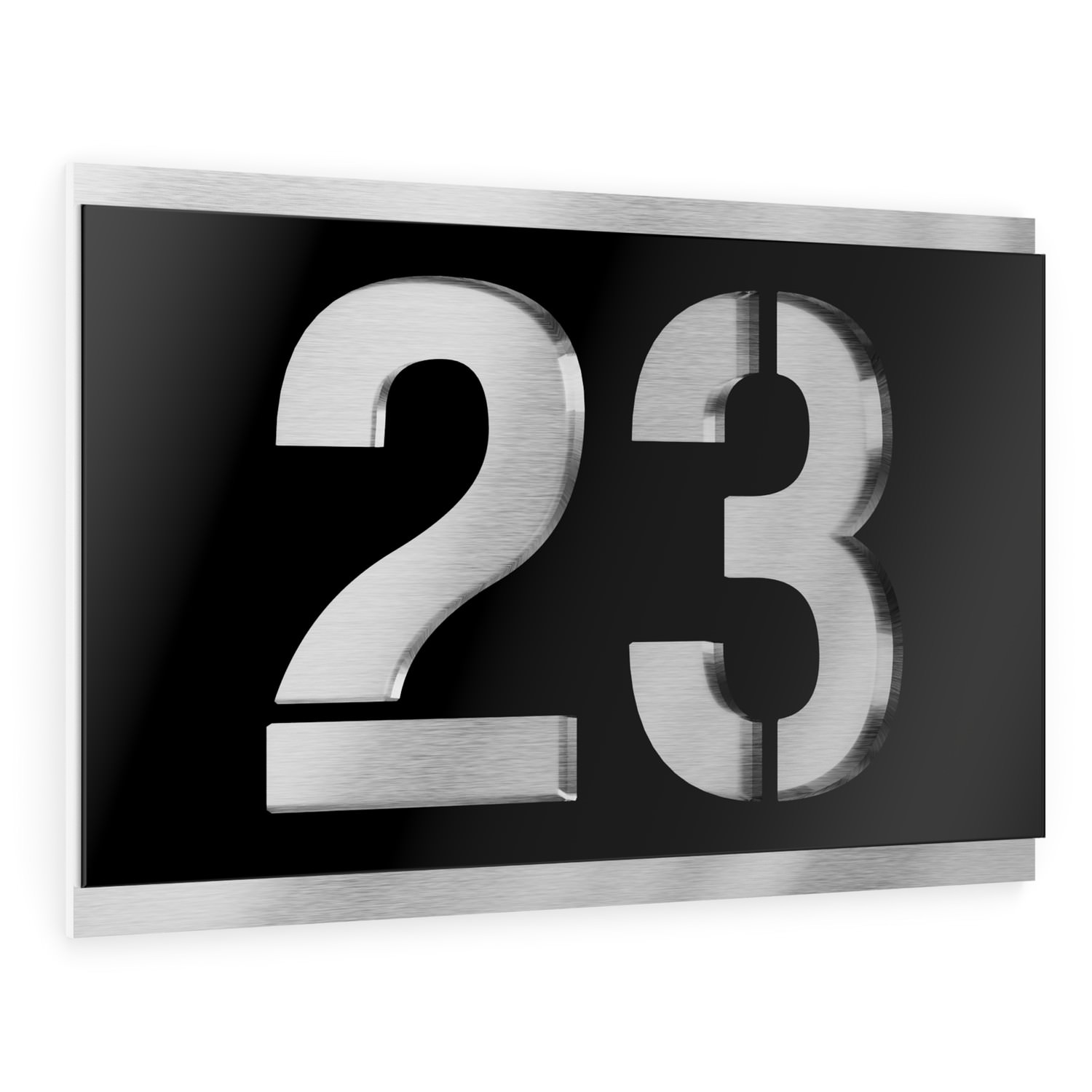 House number in stainless steel / acrylic glass black rectangular