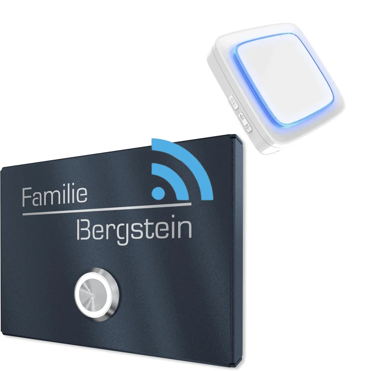 Anthrazit RAL 7016 Klingelschild mit WLAN-Funktion aus V2A Edelstahl und LED-Taster, personalisierbar und wetterbeständig