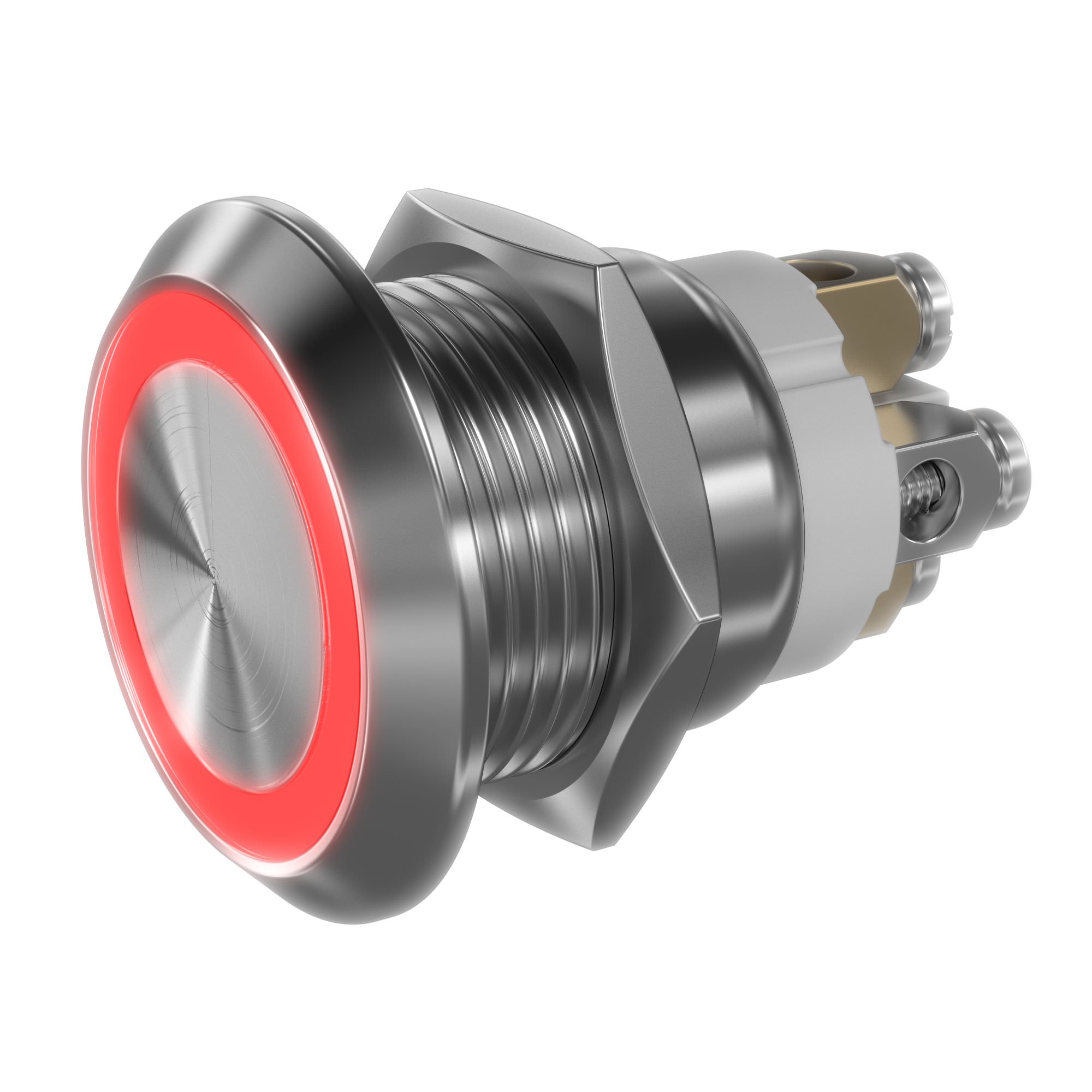 LED rojo 19mm pulsador de acero inoxidable 30x22x25mm - contactos de tornillo - contacto momentáneo