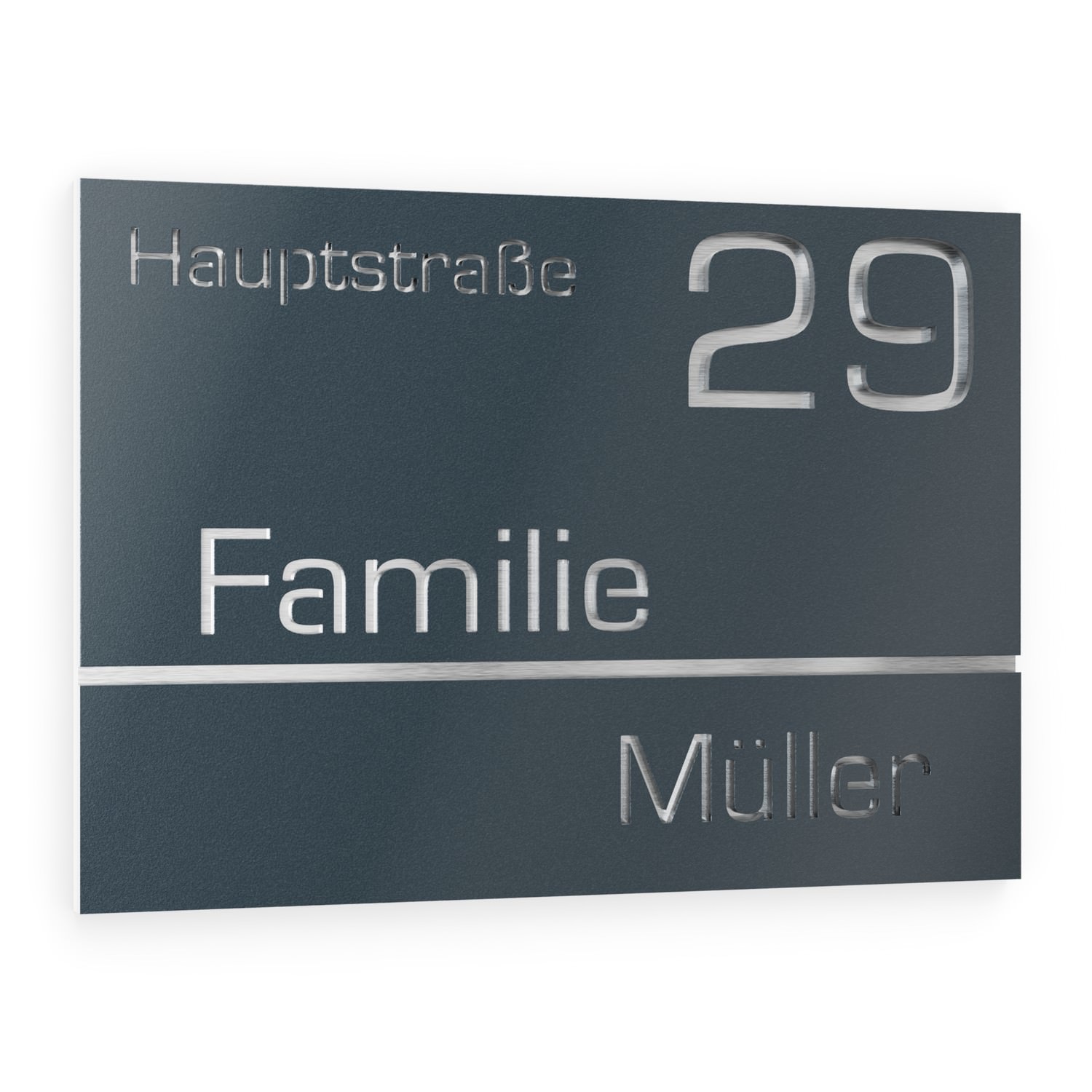 Family name, street name and house number sign made of stainless steel V2A / acrylic glass anthracite RAL 7016 Rectangular