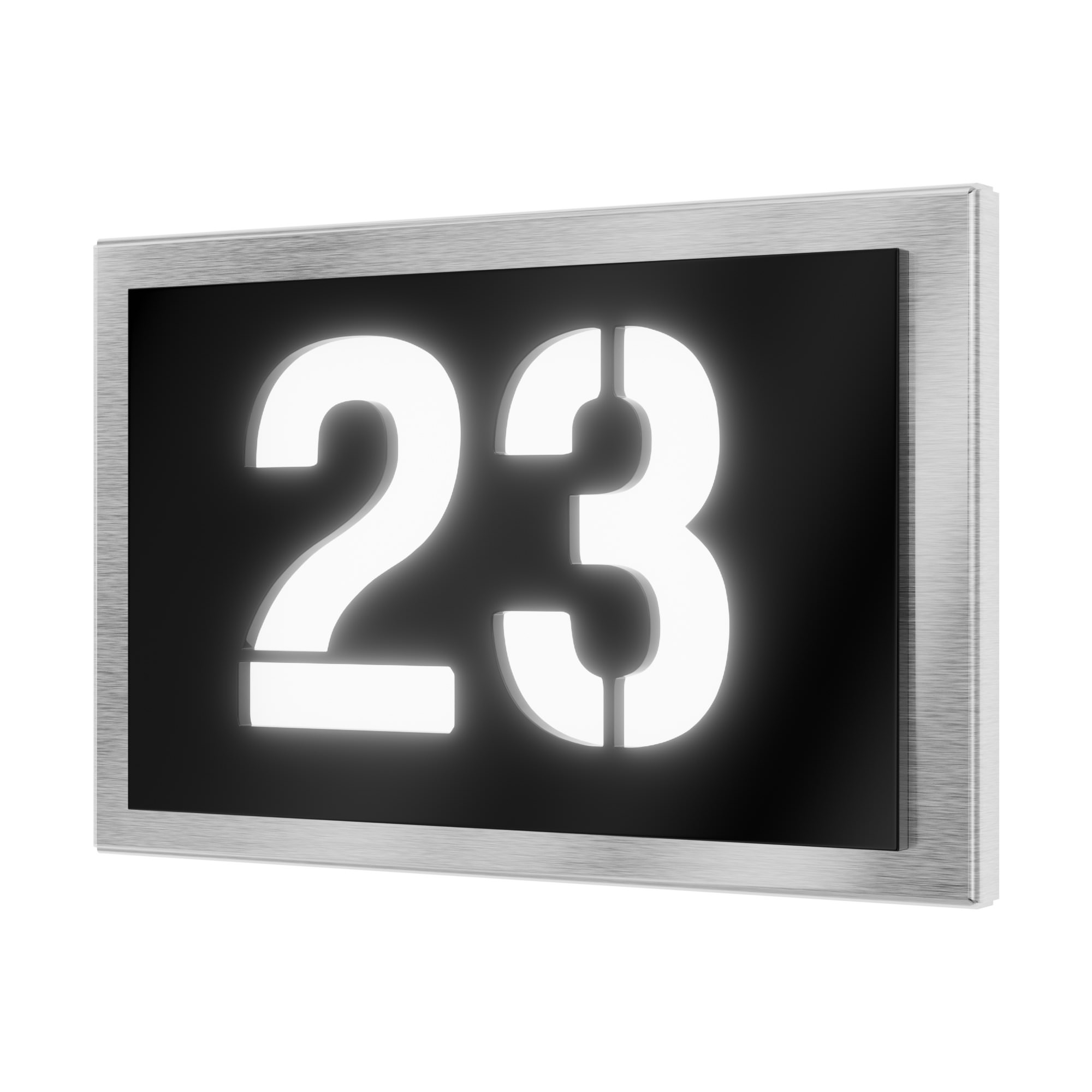 Illuminated house number in stainless steel / acrylic glass black rectangular