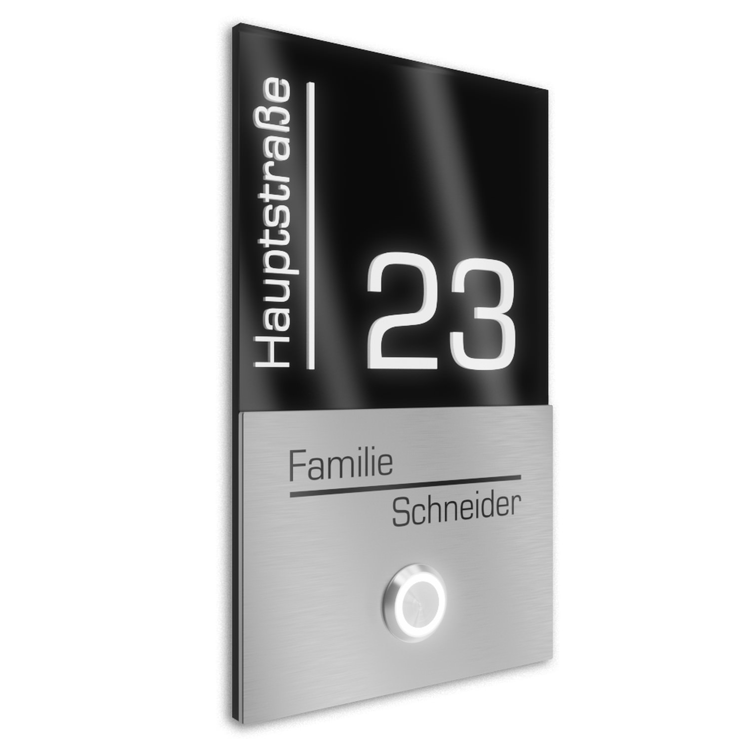 Doorbell with house number engraving 110x180 stainless steel - Stainless steel + black - Design 4