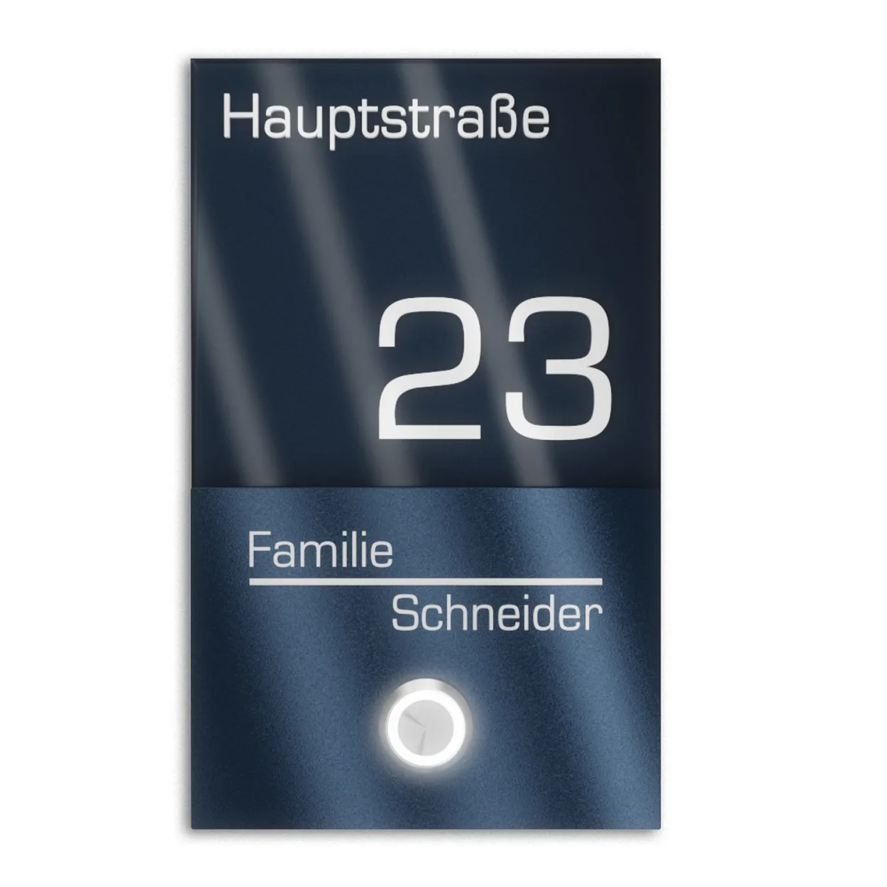 Wetterbeständige Türklingel mit Hausnummer und LED-Taster, personalisierbar aus V2A Edelstahl