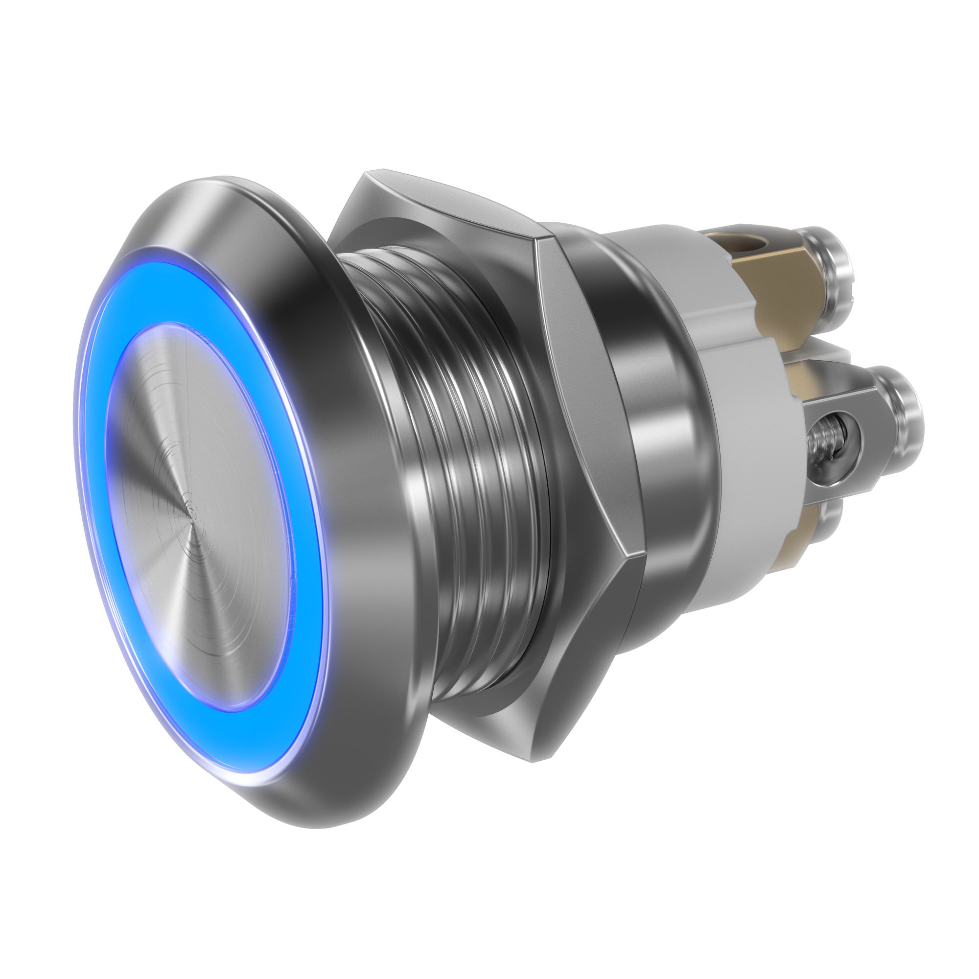 LED blue 19mm stainless steel push-button 30x22x25mm - screw contacts - momentary action