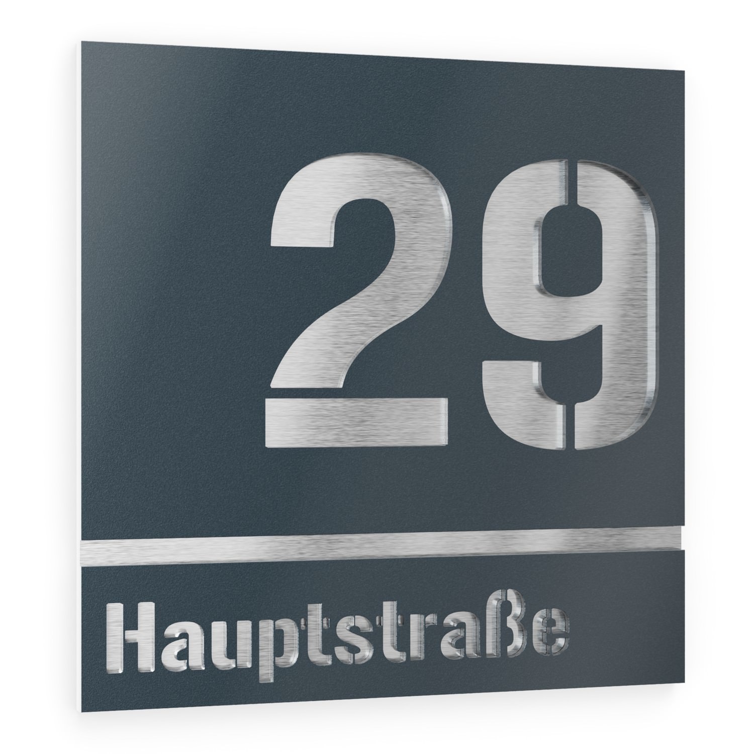 House number and street name in stainless steel / acrylic glass anthracite RAL 7016 Square