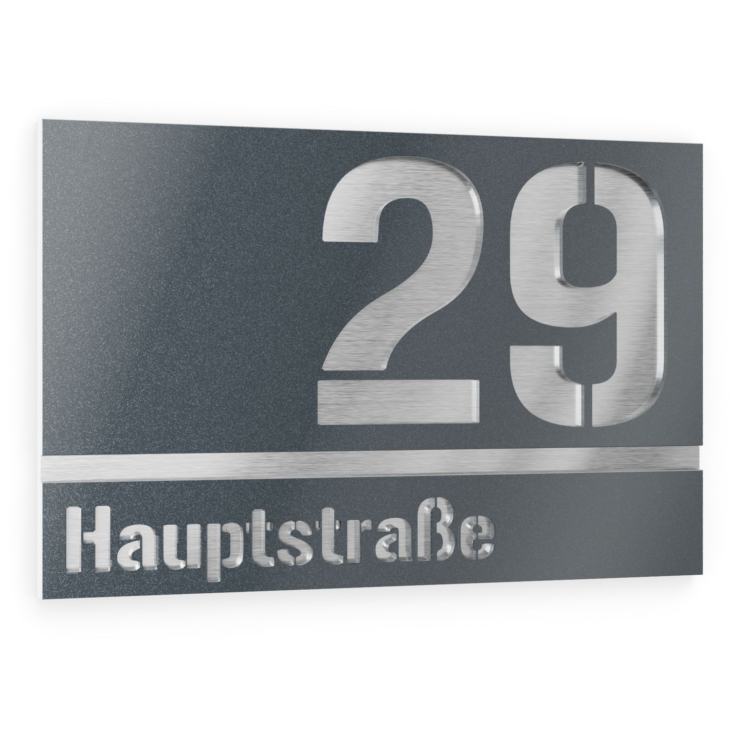 House number and street name in stainless steel / acrylic glass anthracite metallic rectangular