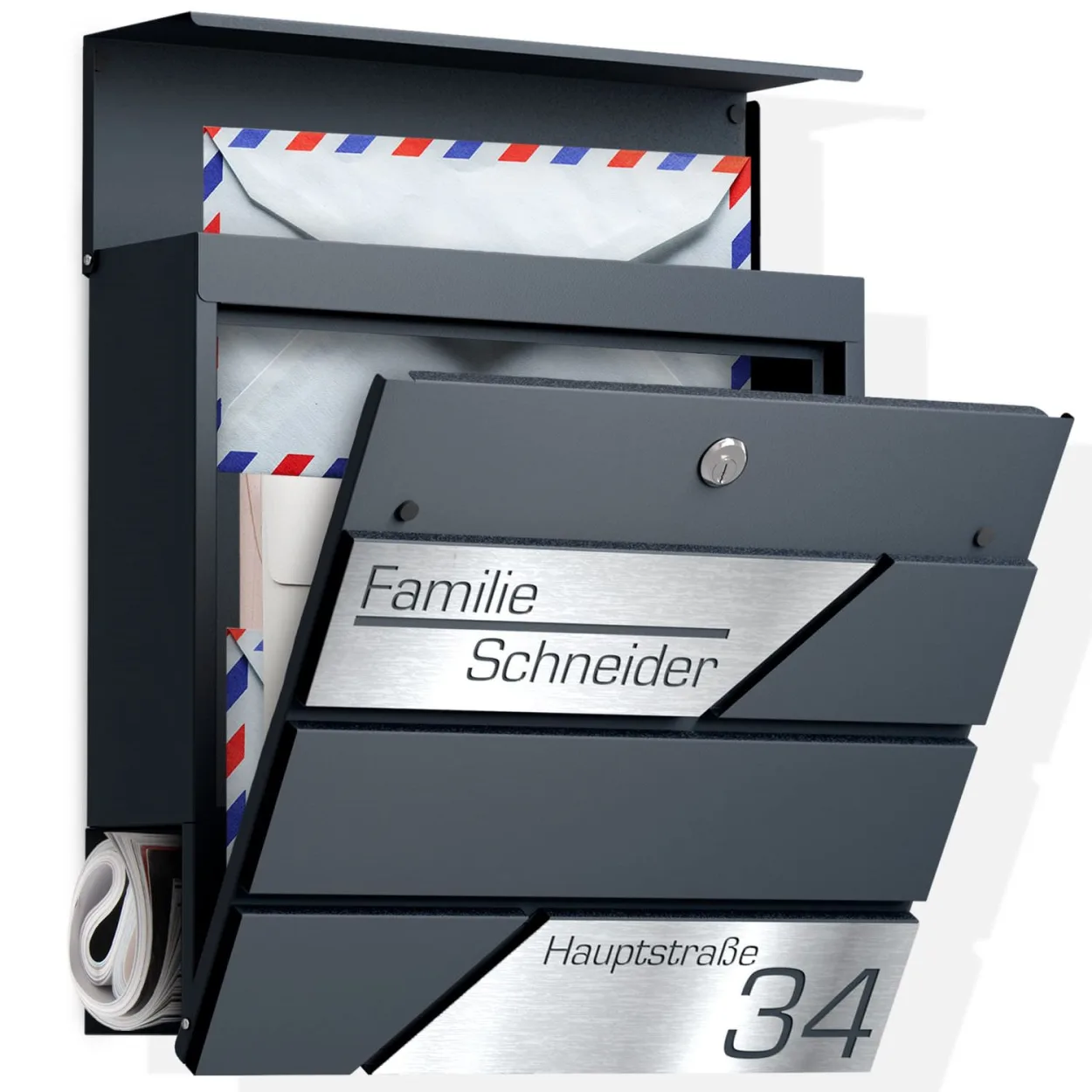 Zenith Briefkasten Anthrazit RAL 7016 - Edelstahl Laserschnitt - Design 1