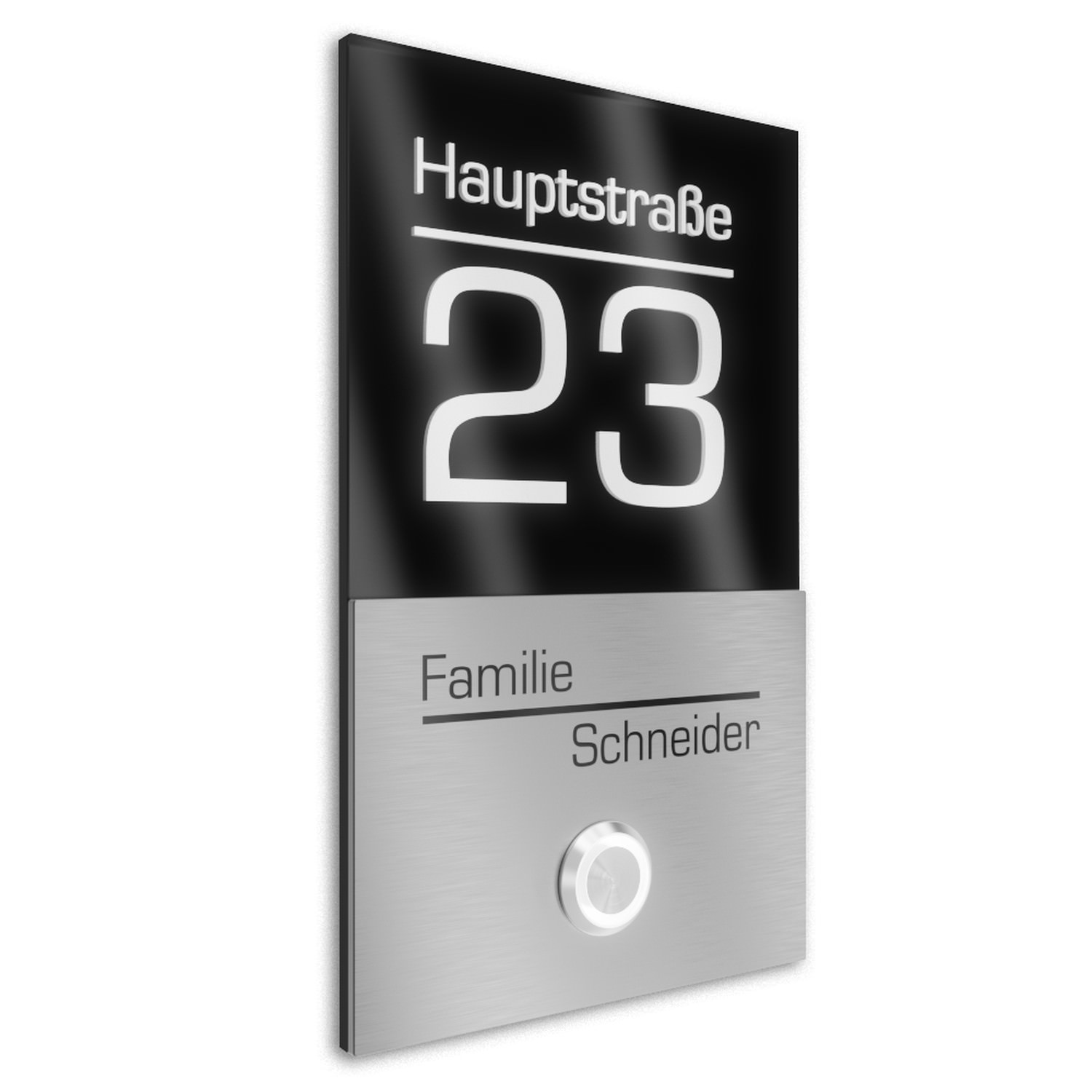 Doorbell with house number engraving 110x180 stainless steel - Stainless steel + black - Design 1