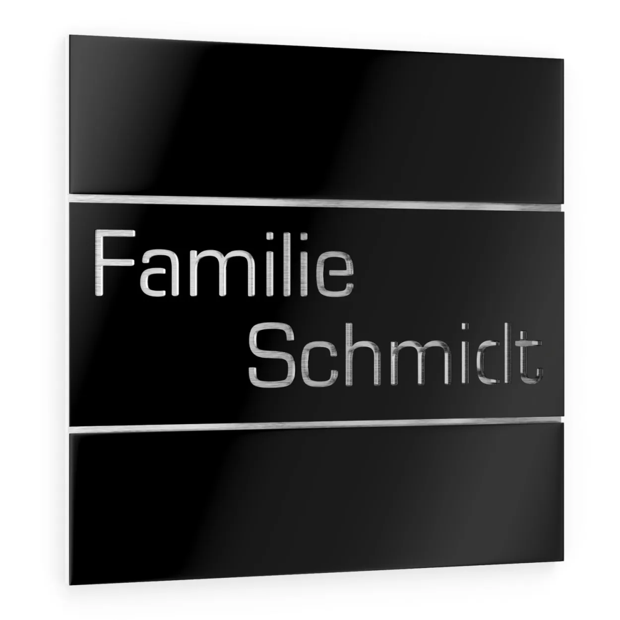 Namensschild aus Edelstahl / Acrylglas Schwarz Quadratisch