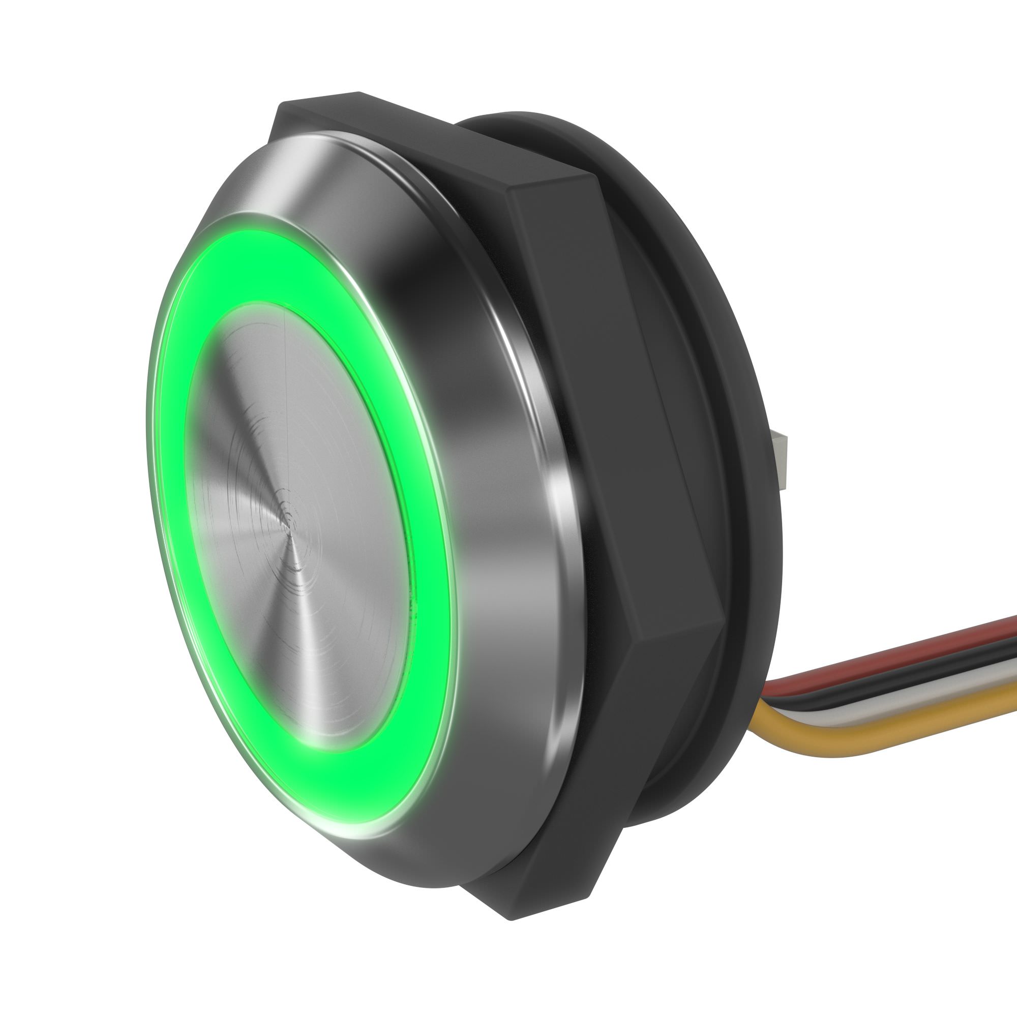 LED green 19mm stainless steel push button 15-150x22x25mm - connection cable - rubber cap tactile