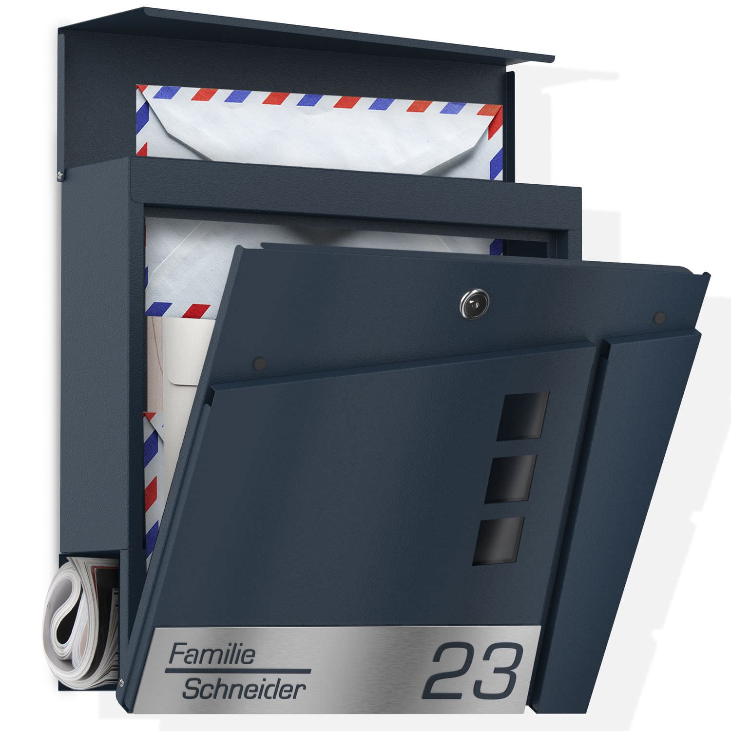 Draco letterbox in anthracite RAL 7016 - laser-cut viewing window with lock