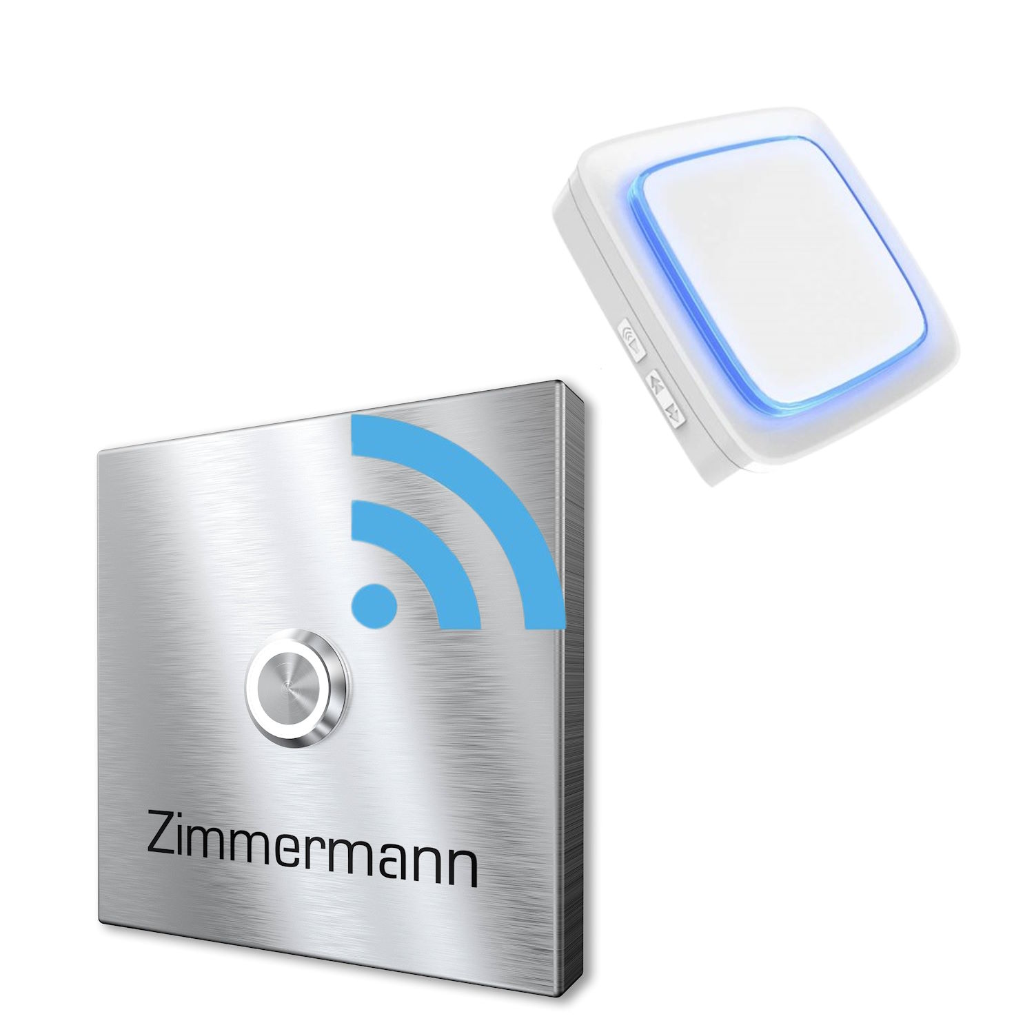 Surface-mounted wireless doorbell made of stainless steel with engraving - 160x120 mm bell plate - LED bell push