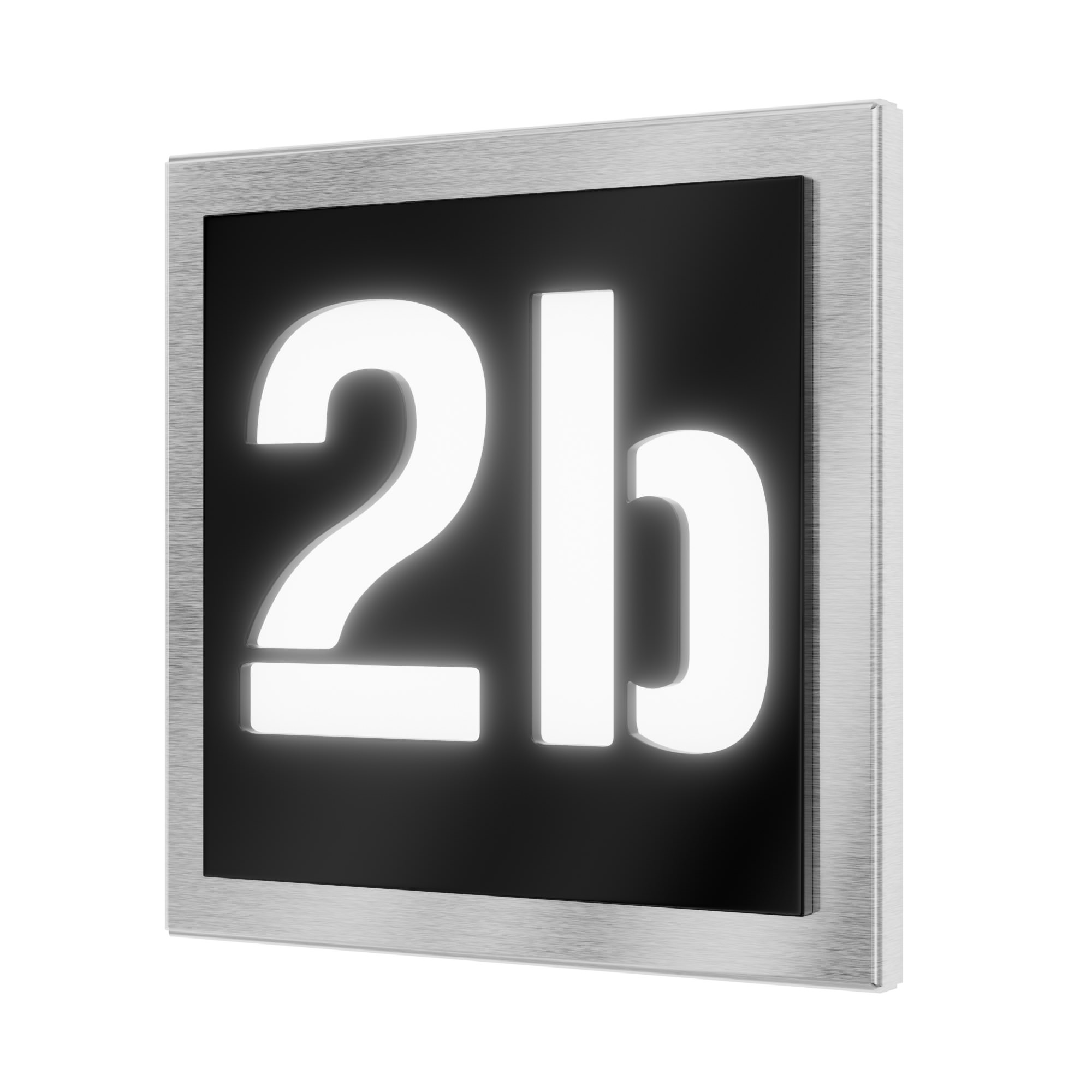 Illuminated house number in stainless steel / acrylic glass black square