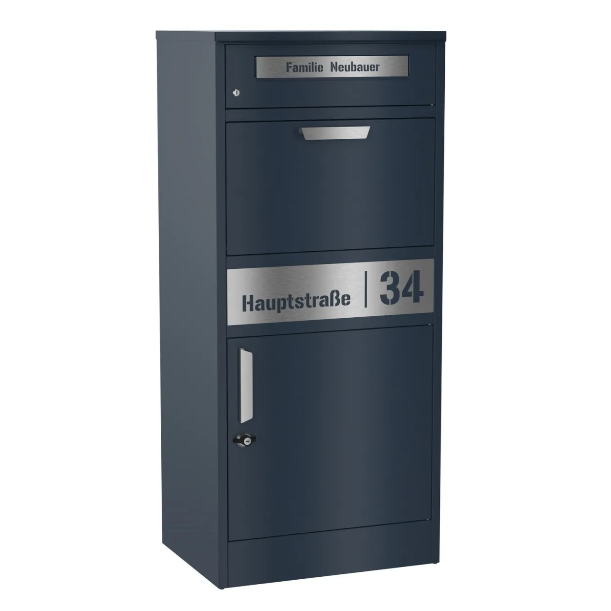 Paketbriefkasten mit Brieffach personalisiert - Rückholsperre Postbox Design 1