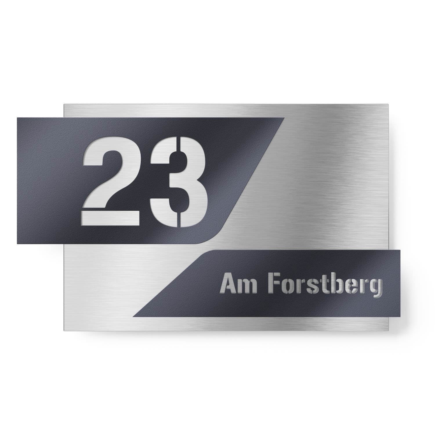 House number + street name in two parts with 3D effect made of stainless steel / acrylic glass anthracite RAL 7016 Rectangular