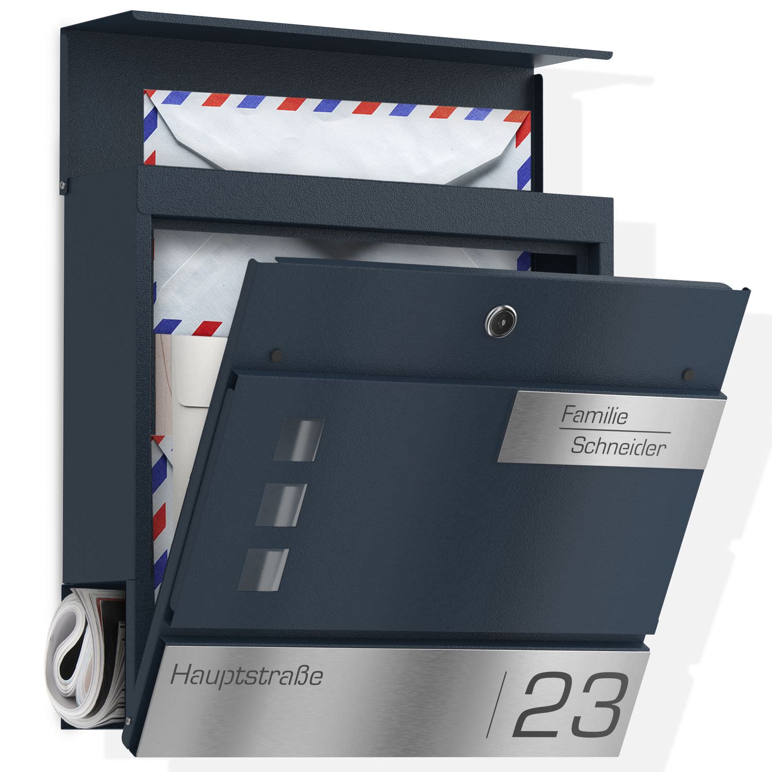 Vega letterbox in anthracite RAL 7016 - viewing window with lock Newspaper roll