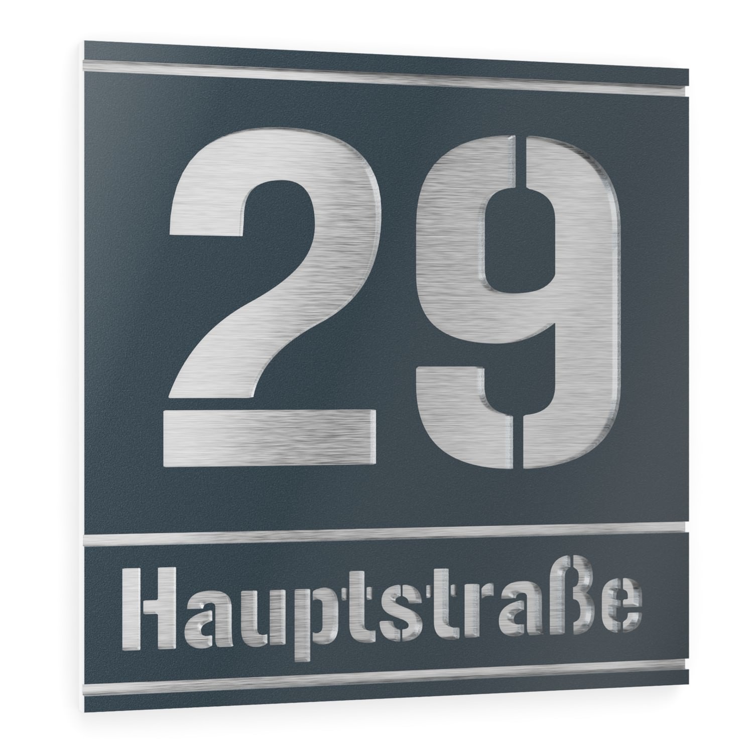 House number and street name in stainless steel / acrylic glass anthracite RAL 7016 Square