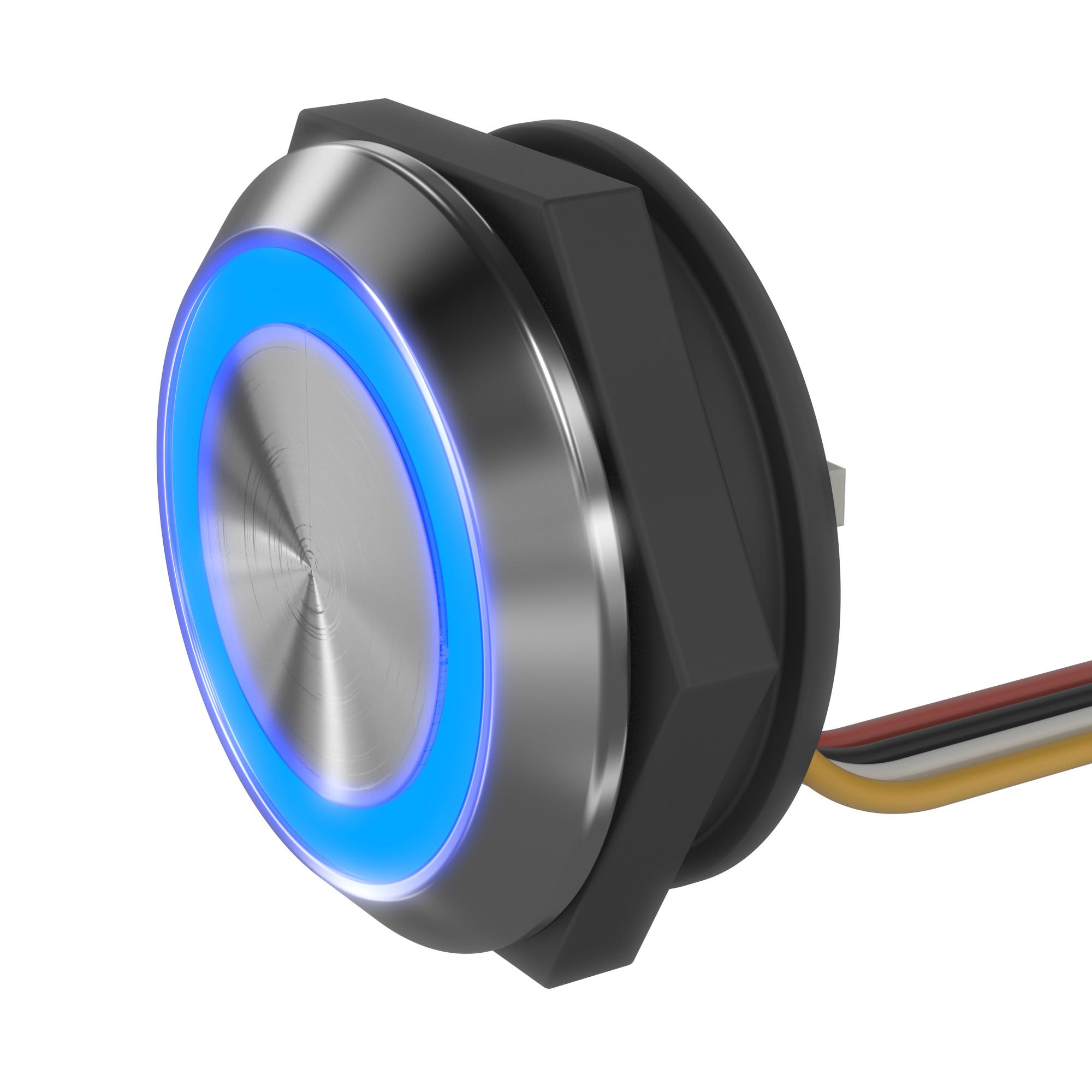 LED blue 19mm stainless steel push button 15-150x22x25mm - connection cable - rubber cap tactile