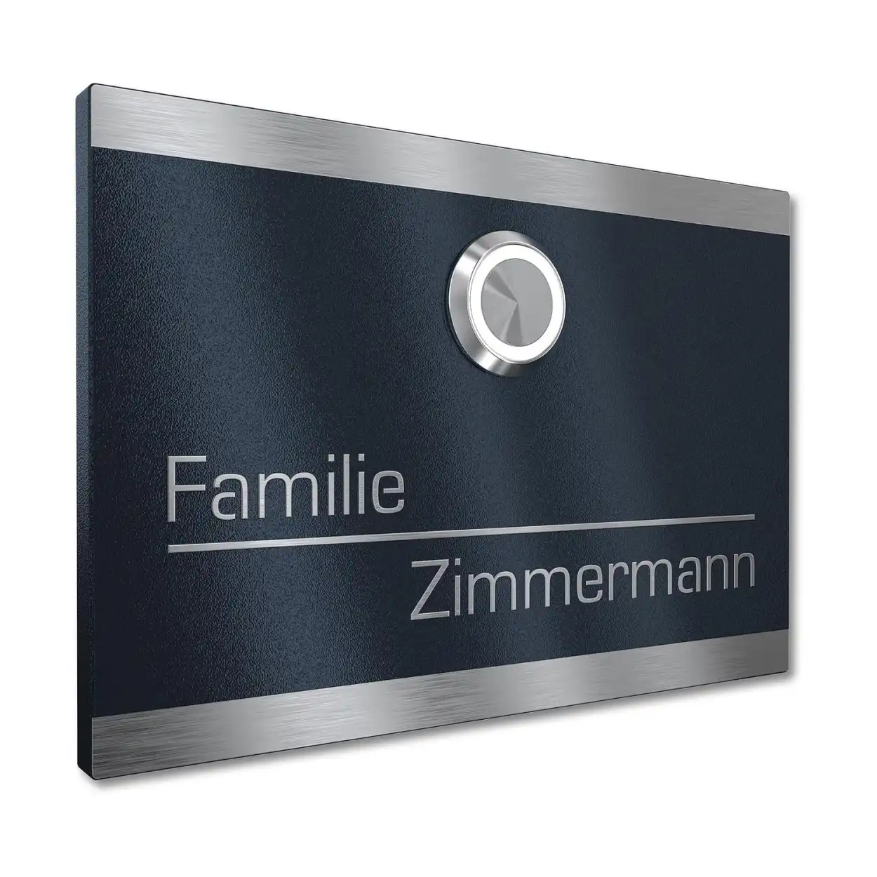 Klingelschild mit präziser Gravur Familie Zimmermann, anthrazit matt, Edelstahlklingel mit LED-Beleuchtung