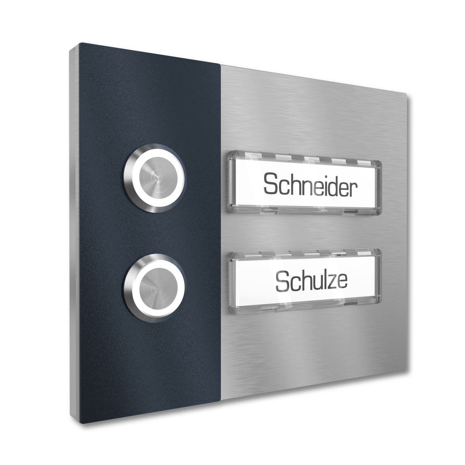 Multi-family doorbell 2 Nameplate stainless steel 140x115mm Design 4