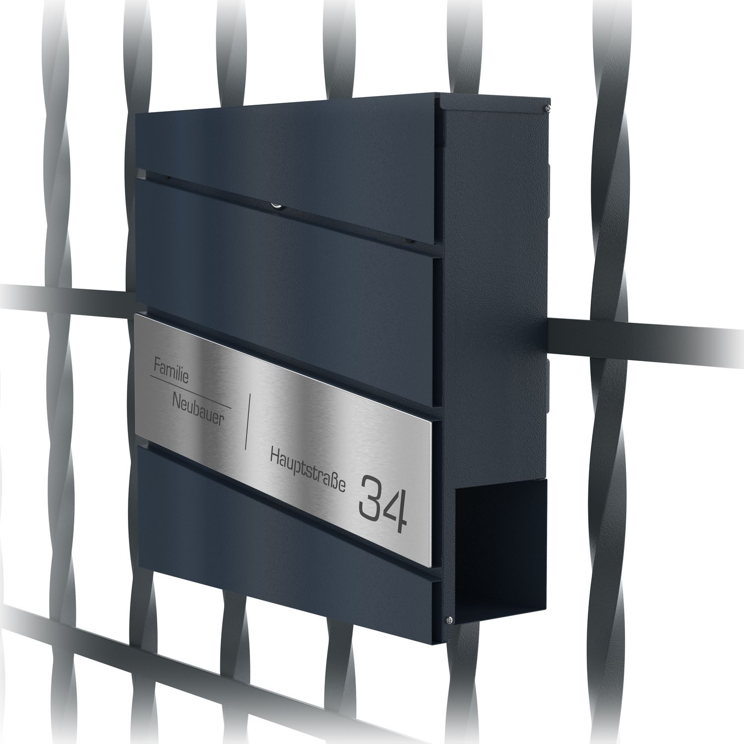 Horizon letterbox diagonal engraving + stainless steel fence bracket