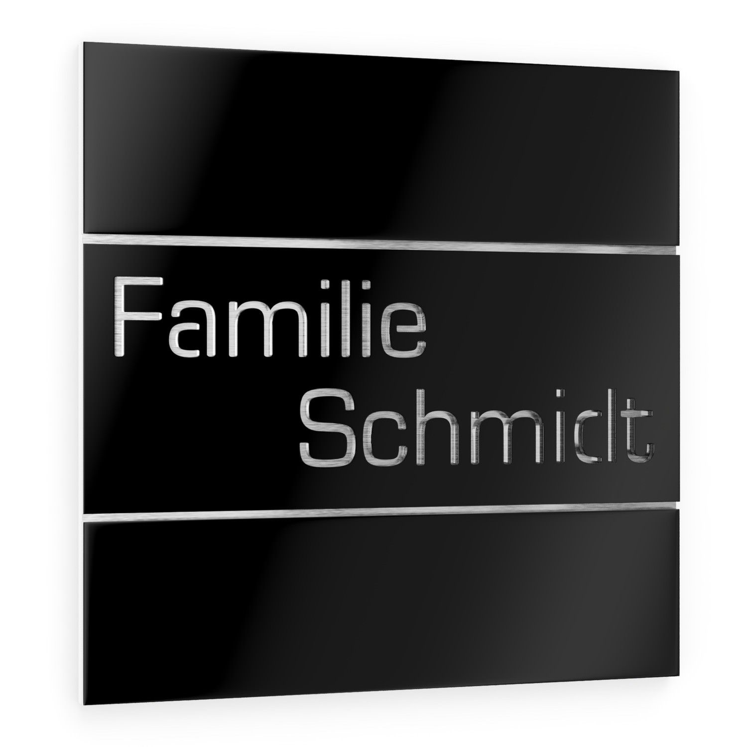 Namensschild aus Edelstahl / Acrylglas Schwarz Quadratisch