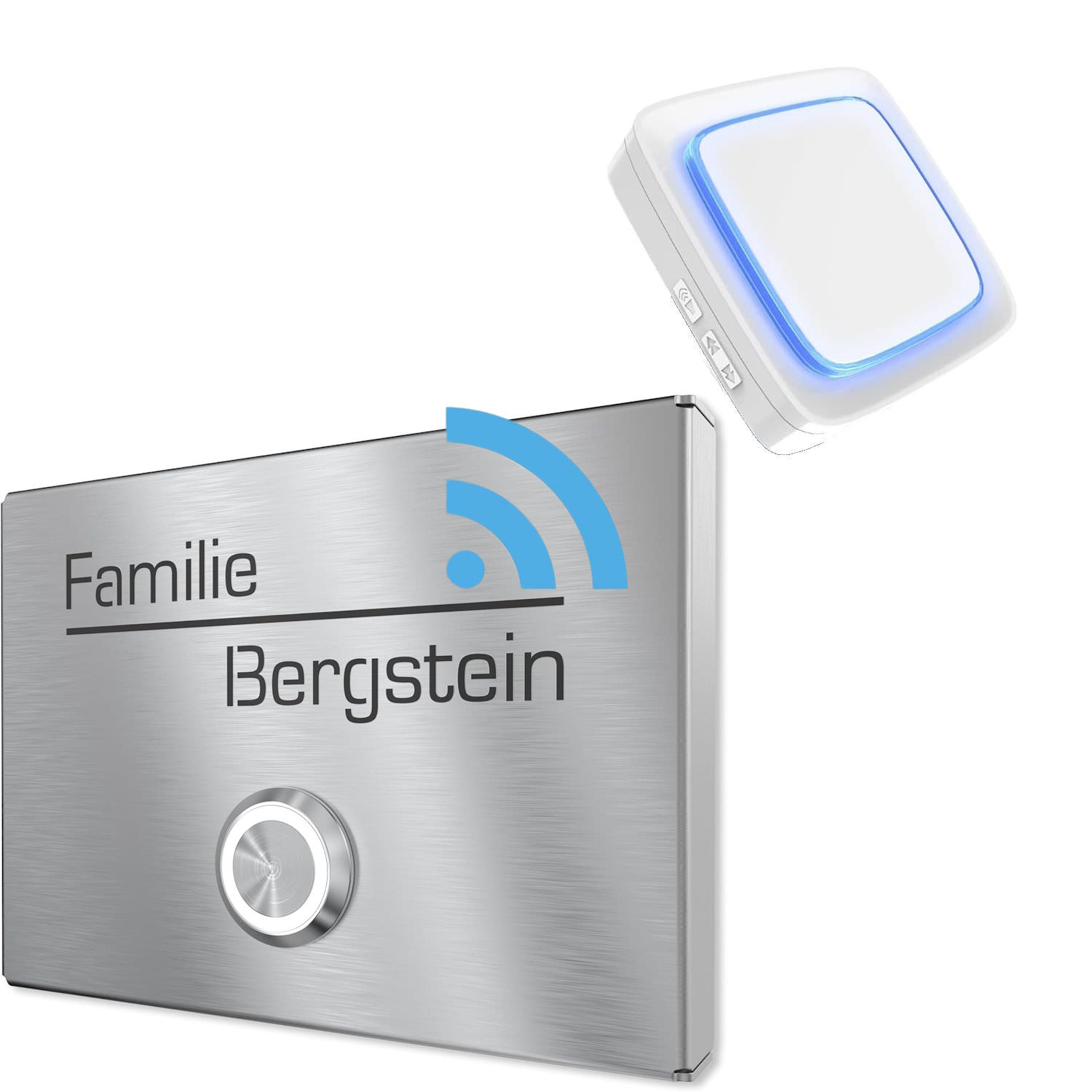 Surface-mounted wireless bell plate engraving - 160x120 mm wireless bell - LED bell push