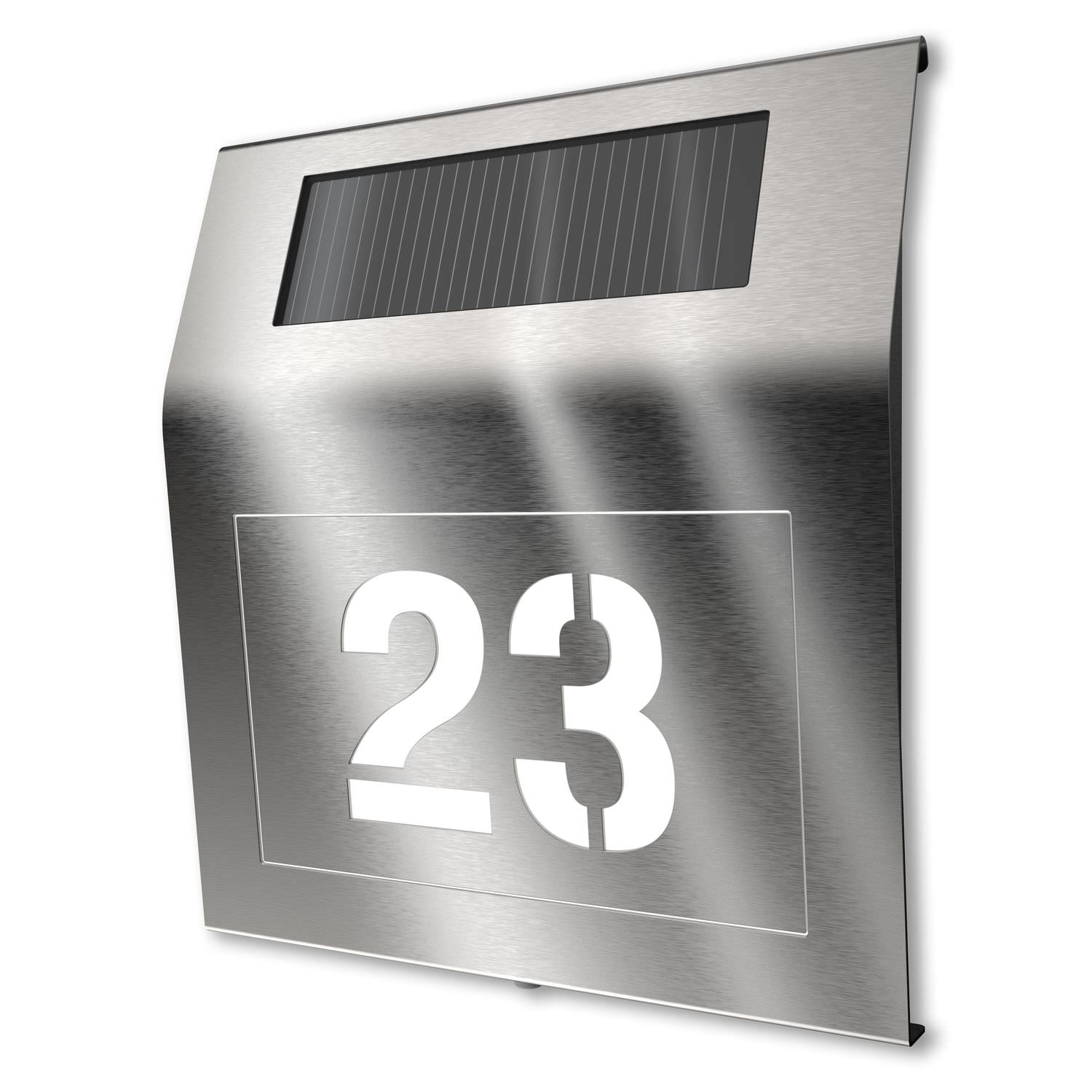 Stainless steel solar house number - House number lighting with twilight sensor 18 x 20 cm