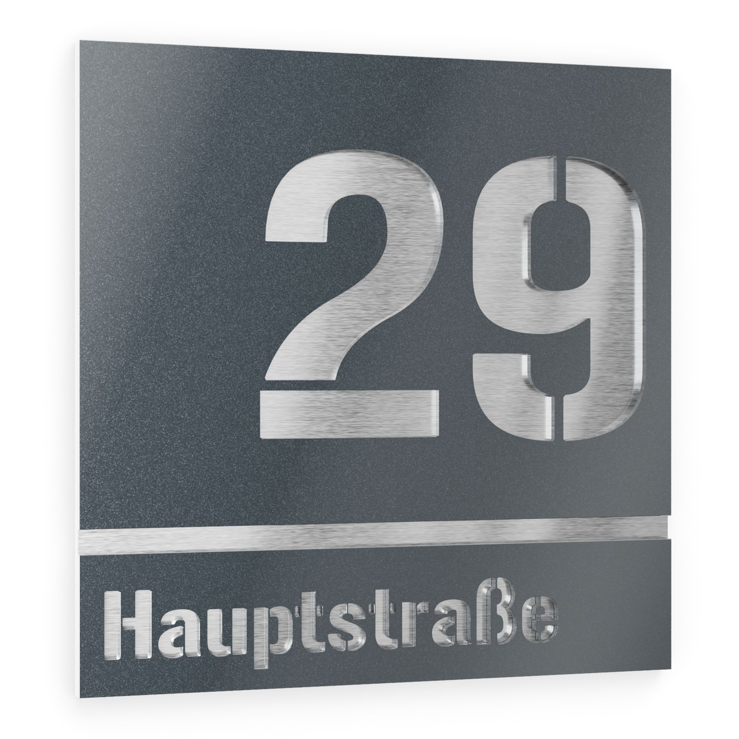 House number and street name in stainless steel / acrylic glass anthracite metallic square