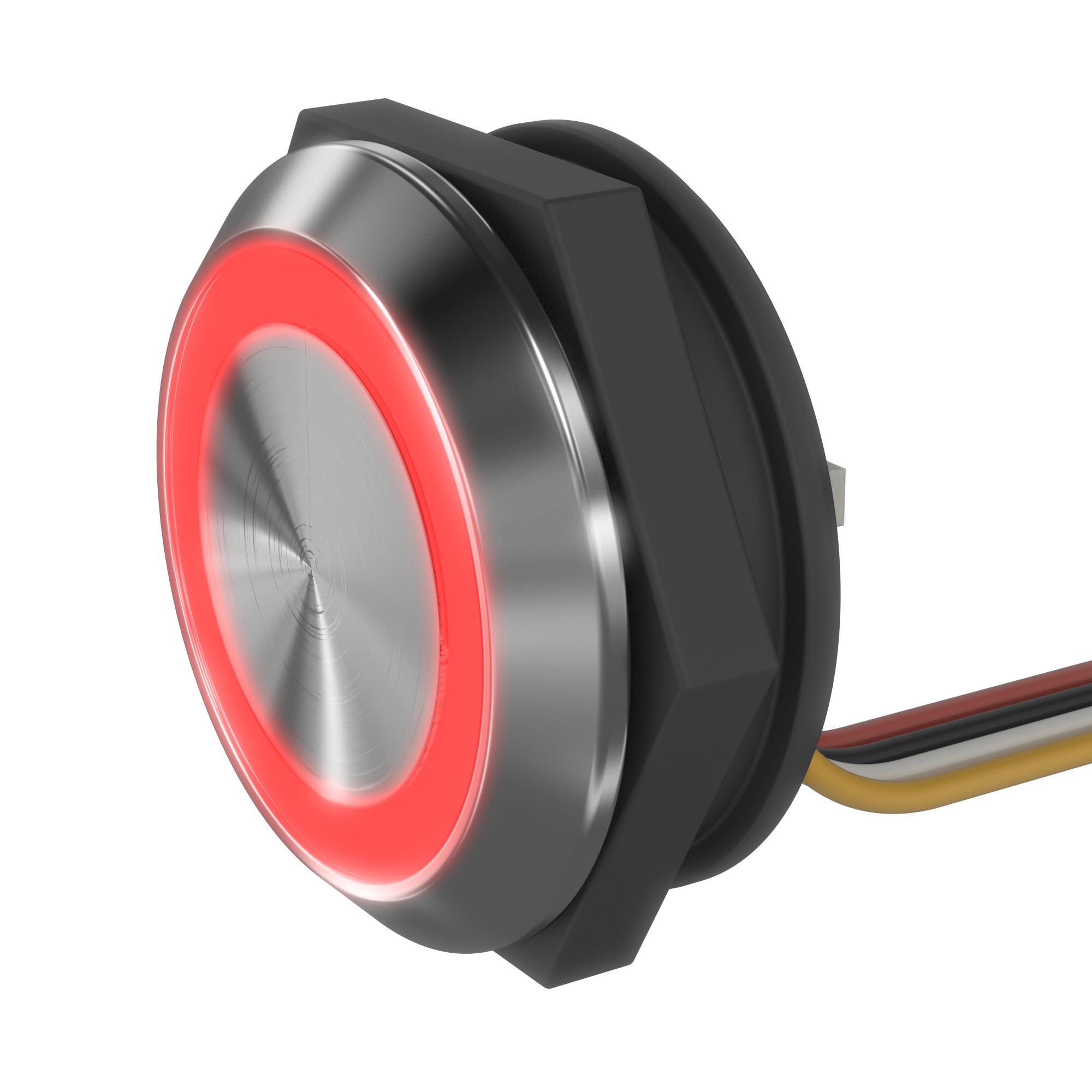 LED red 19mm stainless steel push button 15-150x22x25mm - connection cable - rubber cap tactile