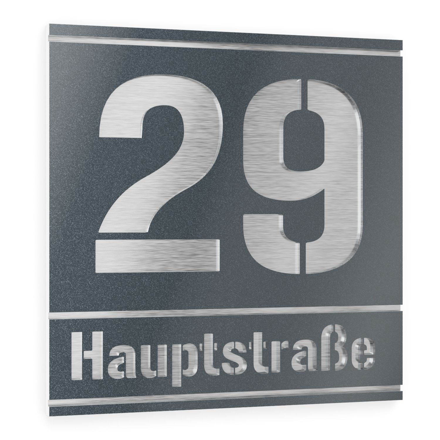 House number and street name in stainless steel / acrylic glass anthracite metallic square