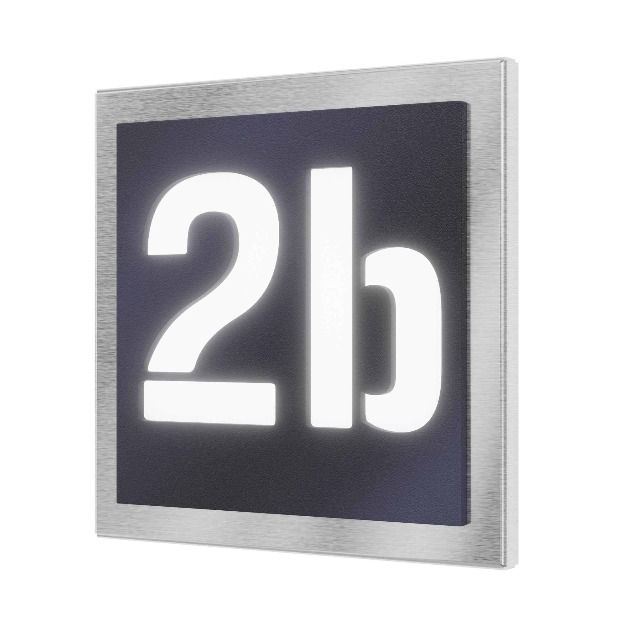 Illuminated house number in stainless steel / acrylic glass anthracite metallic square