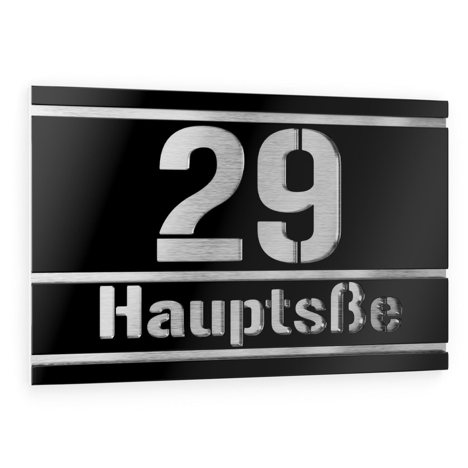 House number and street name in stainless steel / acrylic glass black Rectangular