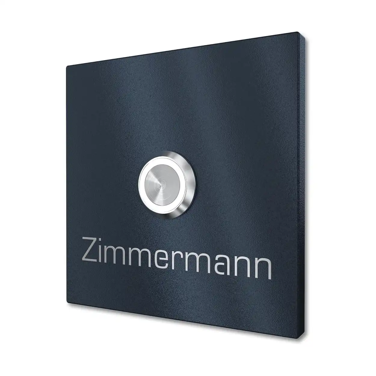 Edelstahl Klingelschild mit LED, Familie Zimmermann, robust und witterungsbeständig, pulverbeschichtet