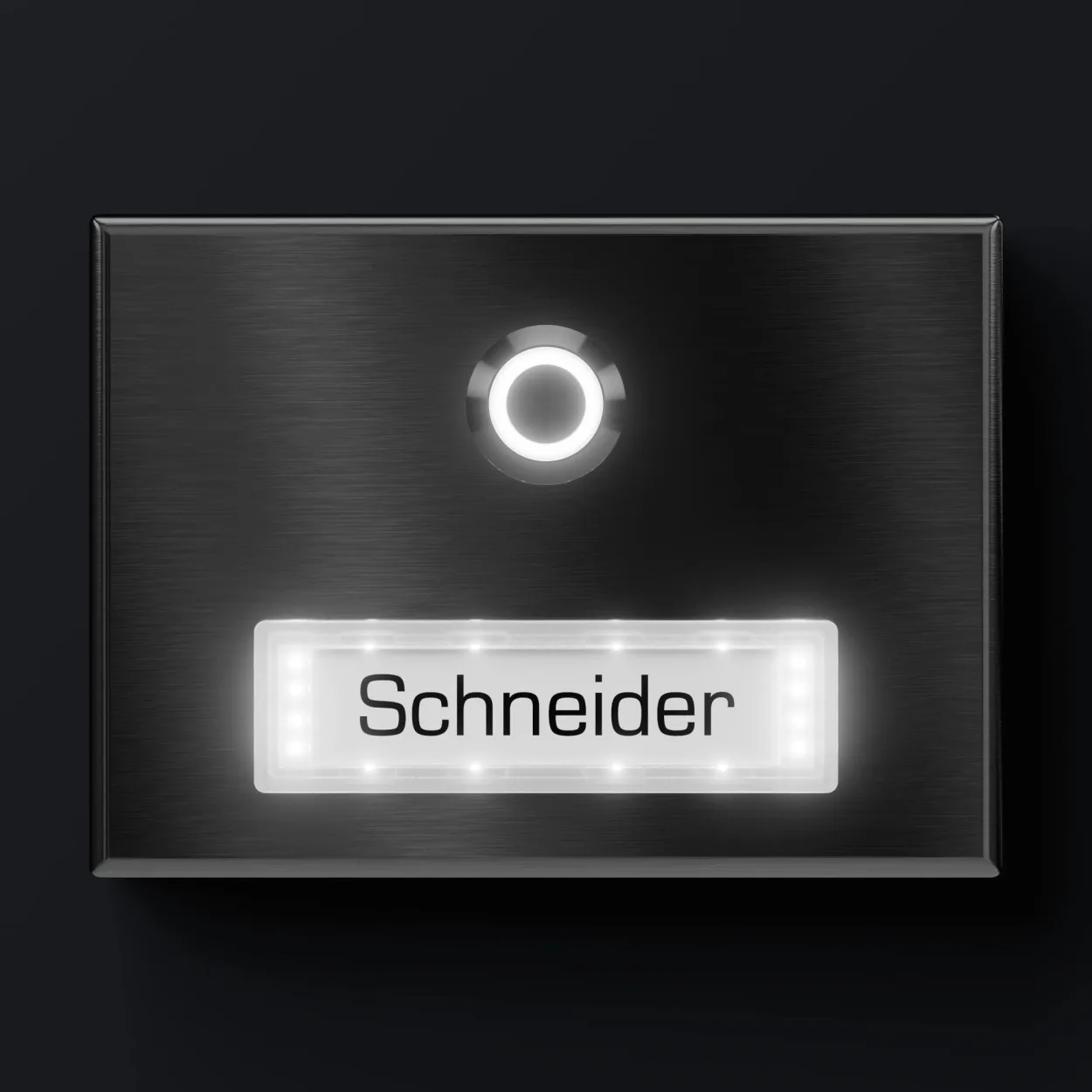 Beleuchtetes Klingelschild aus V2A Edelstahl, wetterfest, mit austauschbarem Namensschild