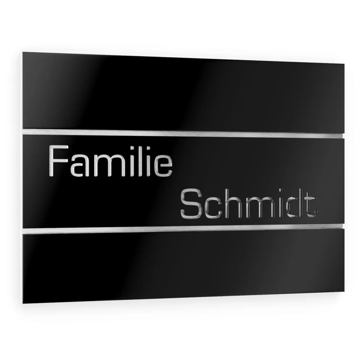 Namensschild aus Edelstahl / Acrylglas Schwarz Rechteckig